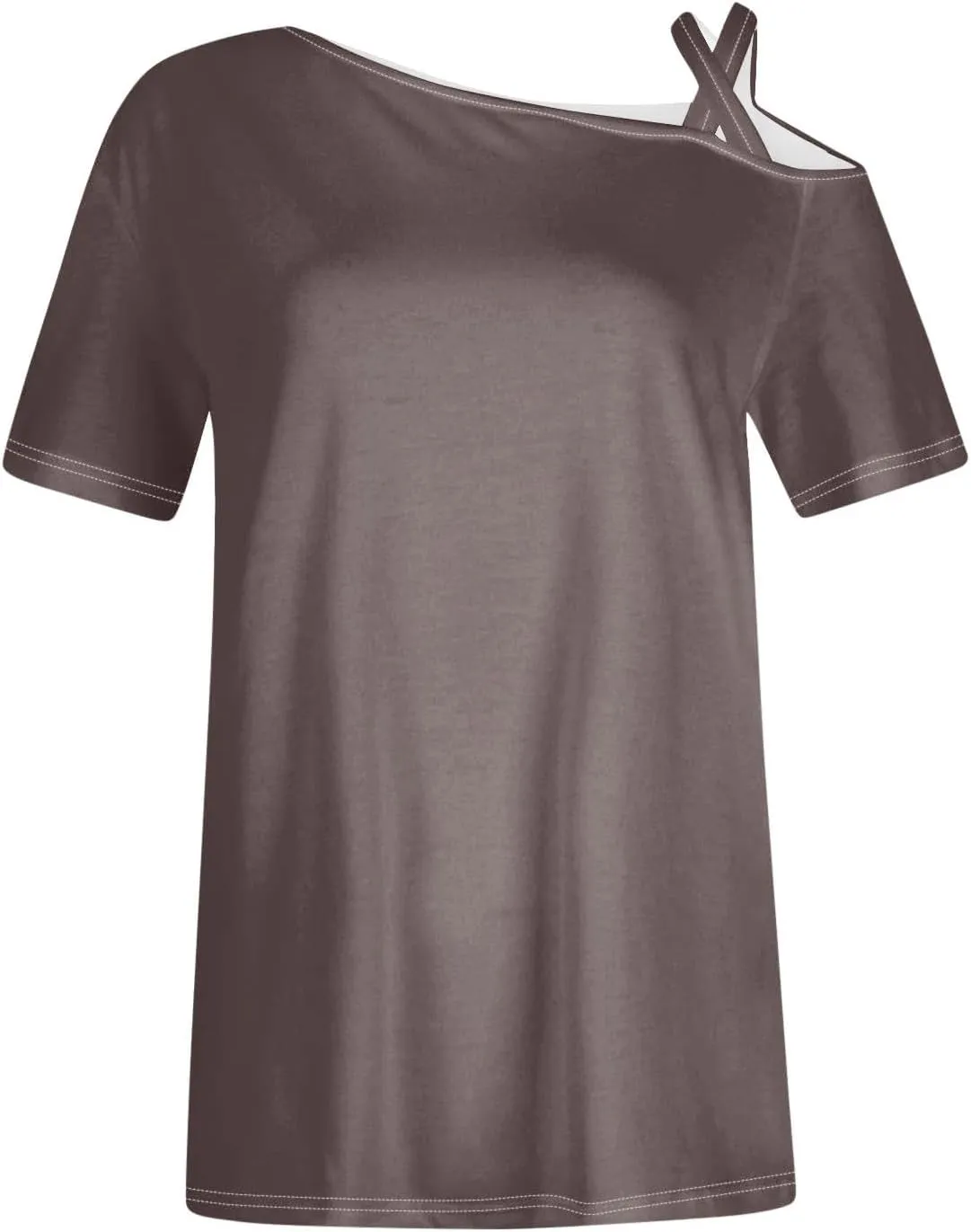 Generic 2024 Criss-Cross One Shoulder Tops Womens Sexy Cold Shoulder Shirts Casual Short Sleeve Tees Summer Vacation Blouses
