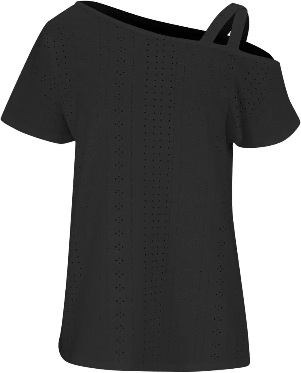Generic 2024 Criss-Cross One Shoulder Tops Womens Sexy Cold Shoulder Shirts Casual Short Sleeve Tees Summer Vacation Blouses