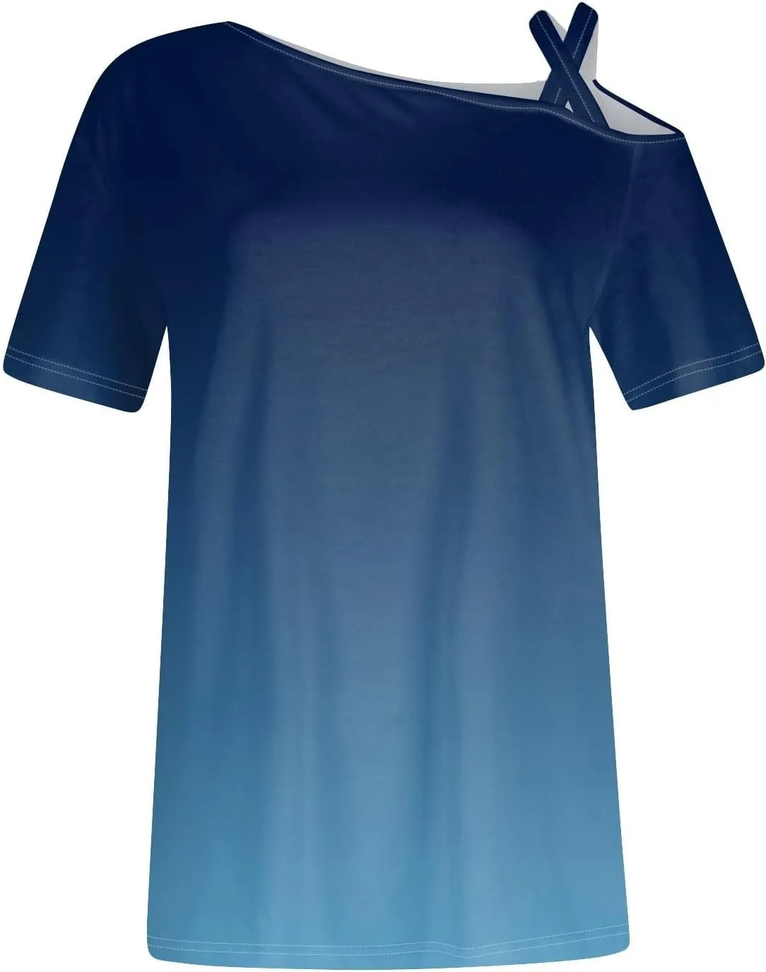 Generic 2024 Criss-Cross One Shoulder Tops Womens Sexy Cold Shoulder Shirts Casual Short Sleeve Tees Summer Vacation Blouses