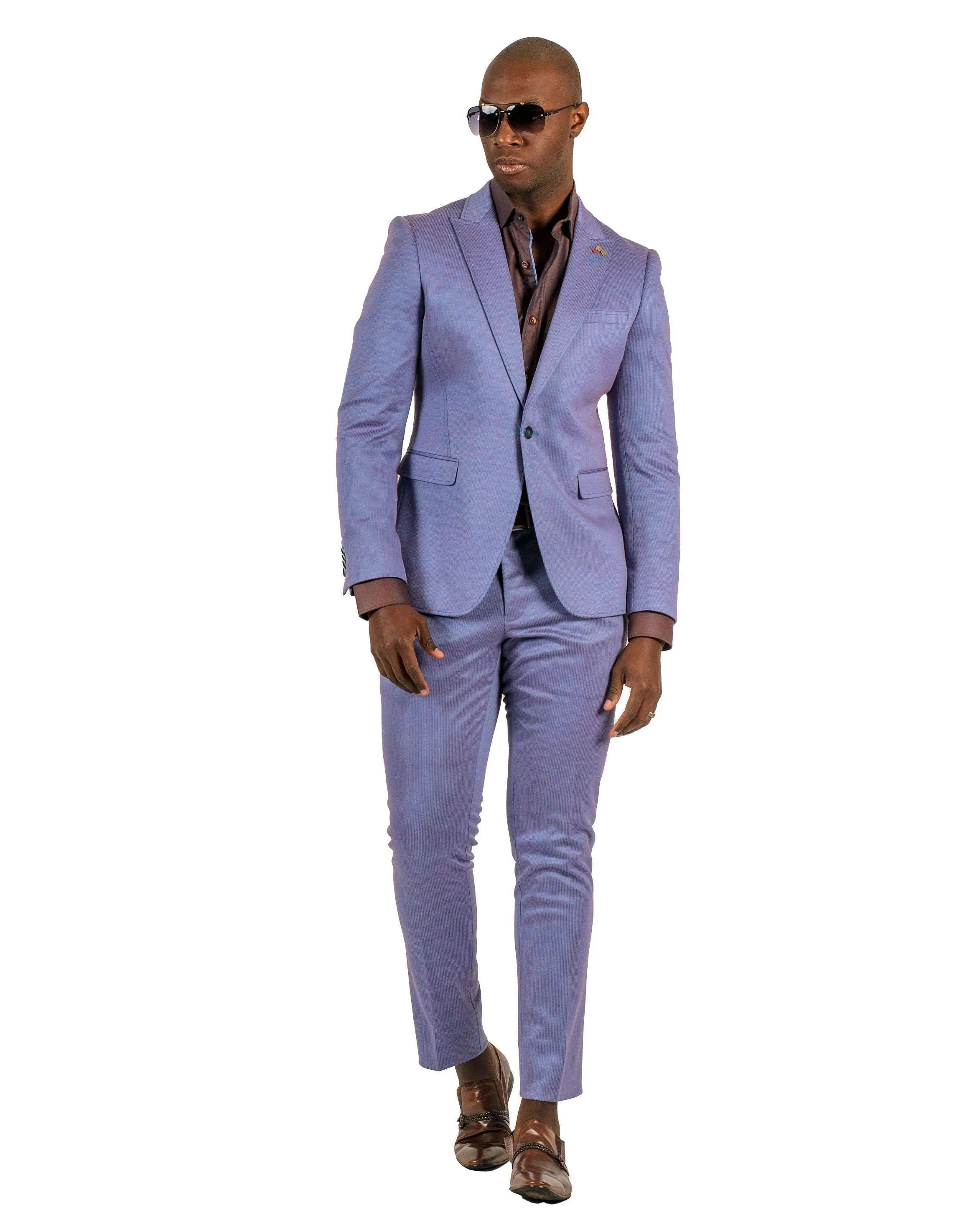 Giovanni Testi 1 Button Peak Lapel Stretch Travel Suit GTRVL1P-8033 BLUE/RUST