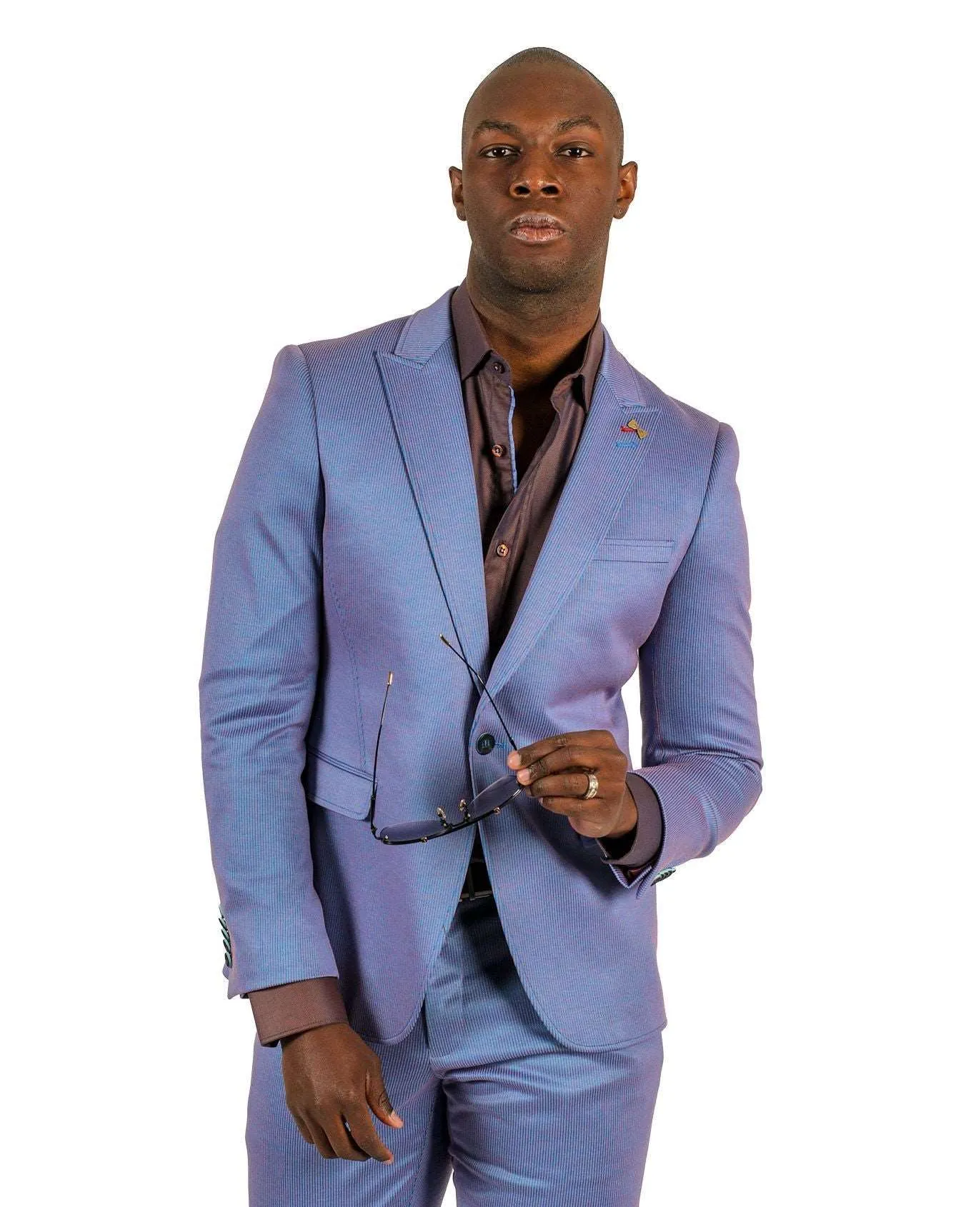 Giovanni Testi 1 Button Peak Lapel Stretch Travel Suit GTRVL1P-8033 BLUE/RUST