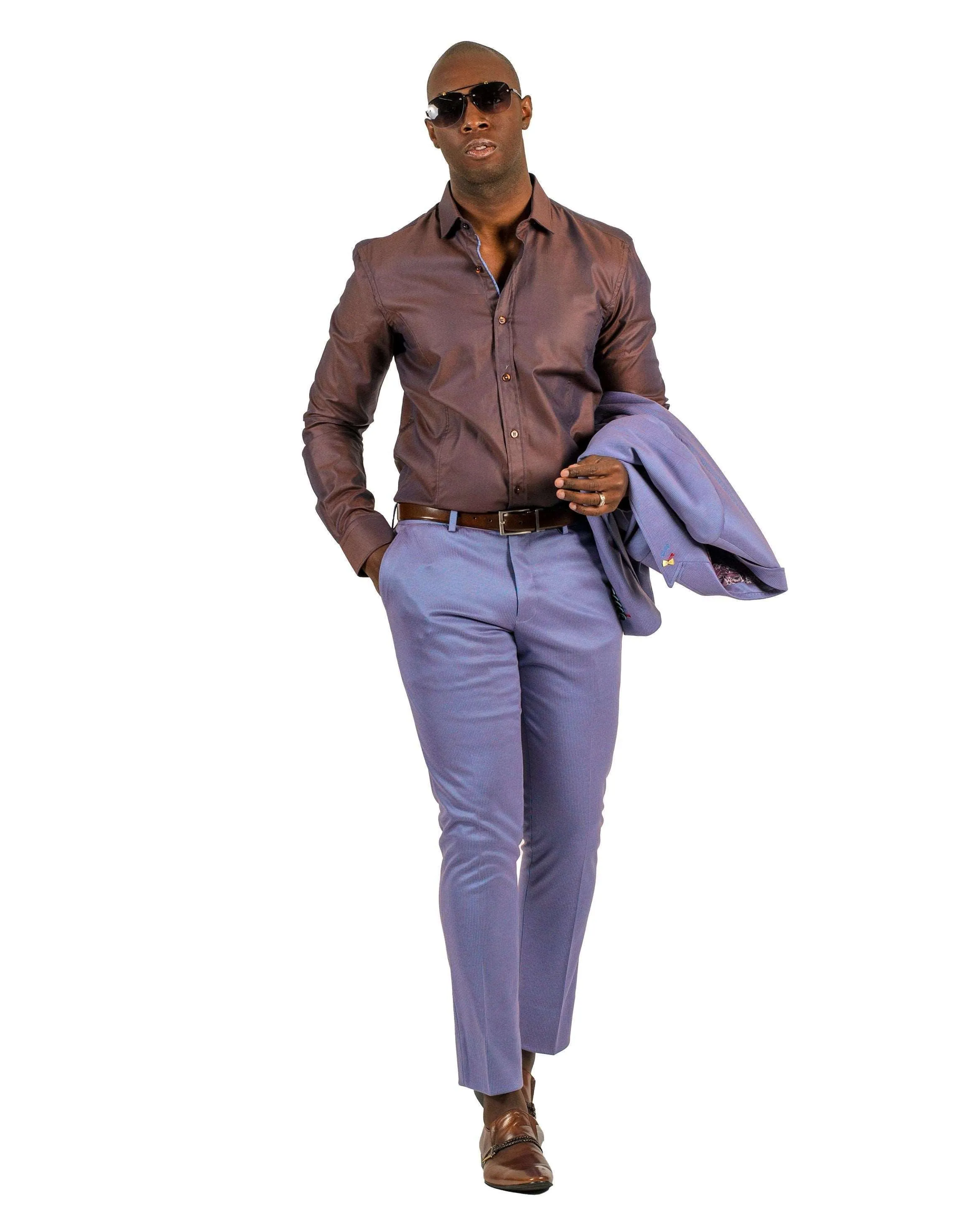 Giovanni Testi 1 Button Peak Lapel Stretch Travel Suit GTRVL1P-8033 BLUE/RUST
