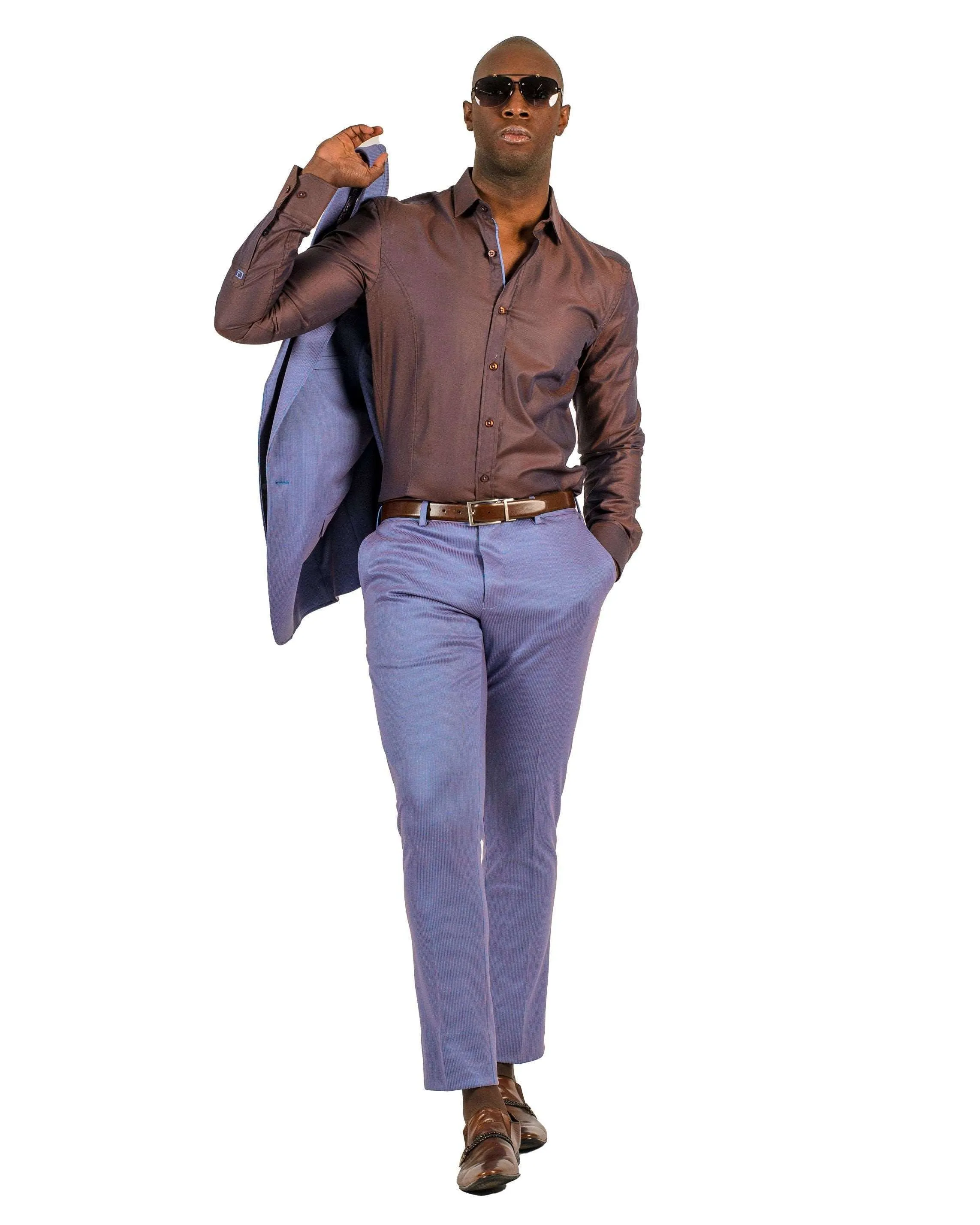 Giovanni Testi 1 Button Peak Lapel Stretch Travel Suit GTRVL1P-8033 BLUE/RUST