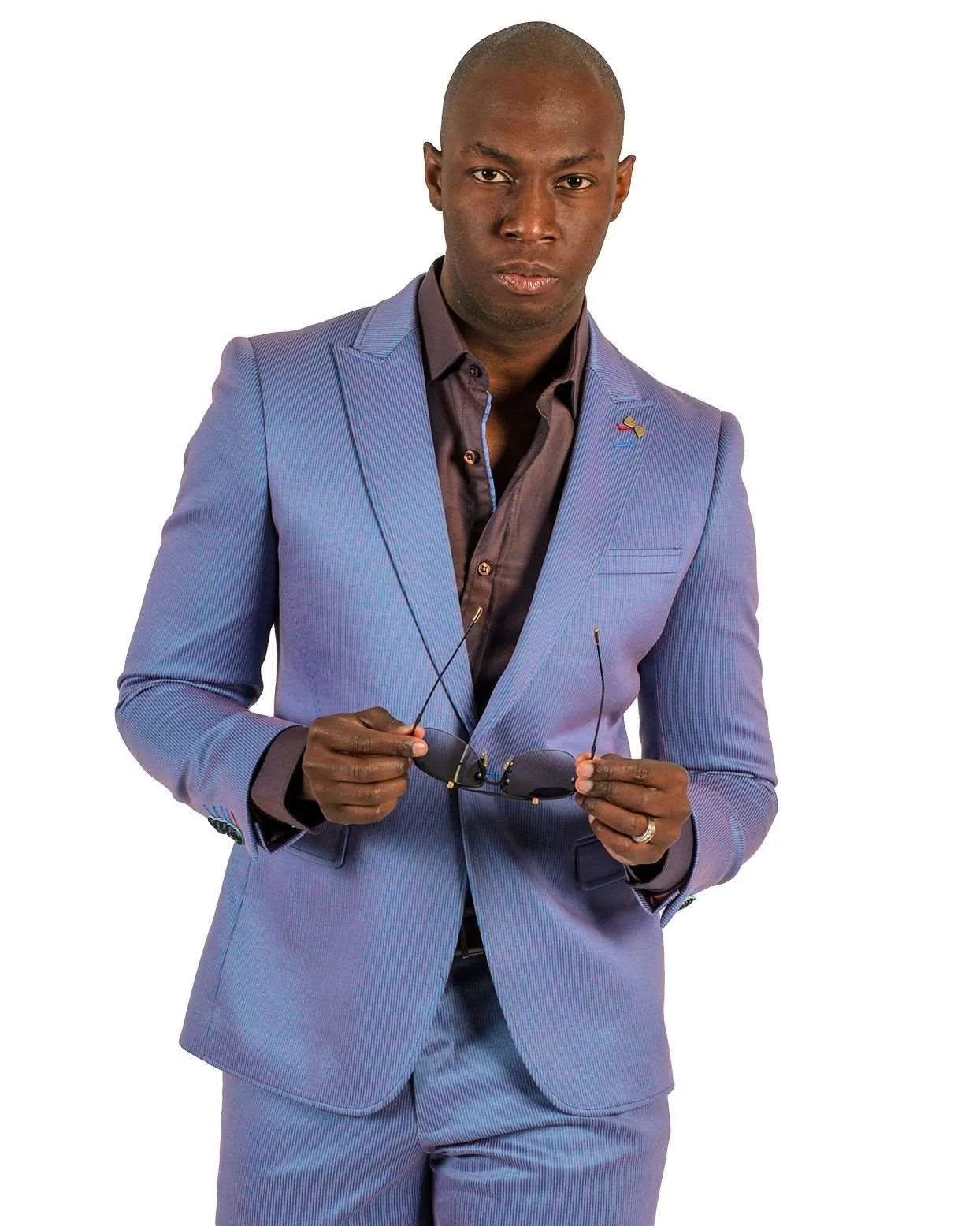 Giovanni Testi 1 Button Peak Lapel Stretch Travel Suit GTRVL1P-8033 BLUE/RUST