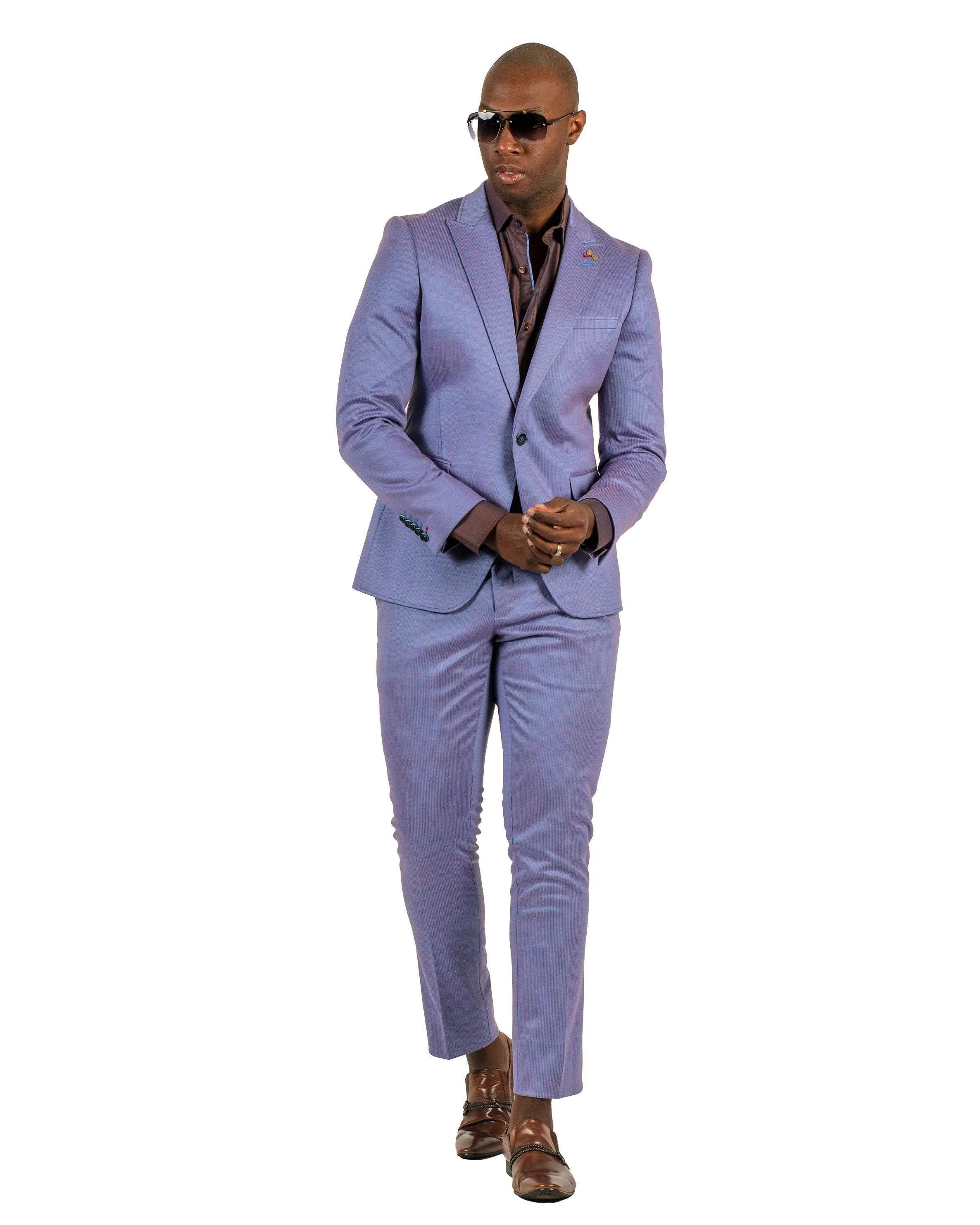 Giovanni Testi 1 Button Peak Lapel Stretch Travel Suit GTRVL1P-8033 BLUE/RUST