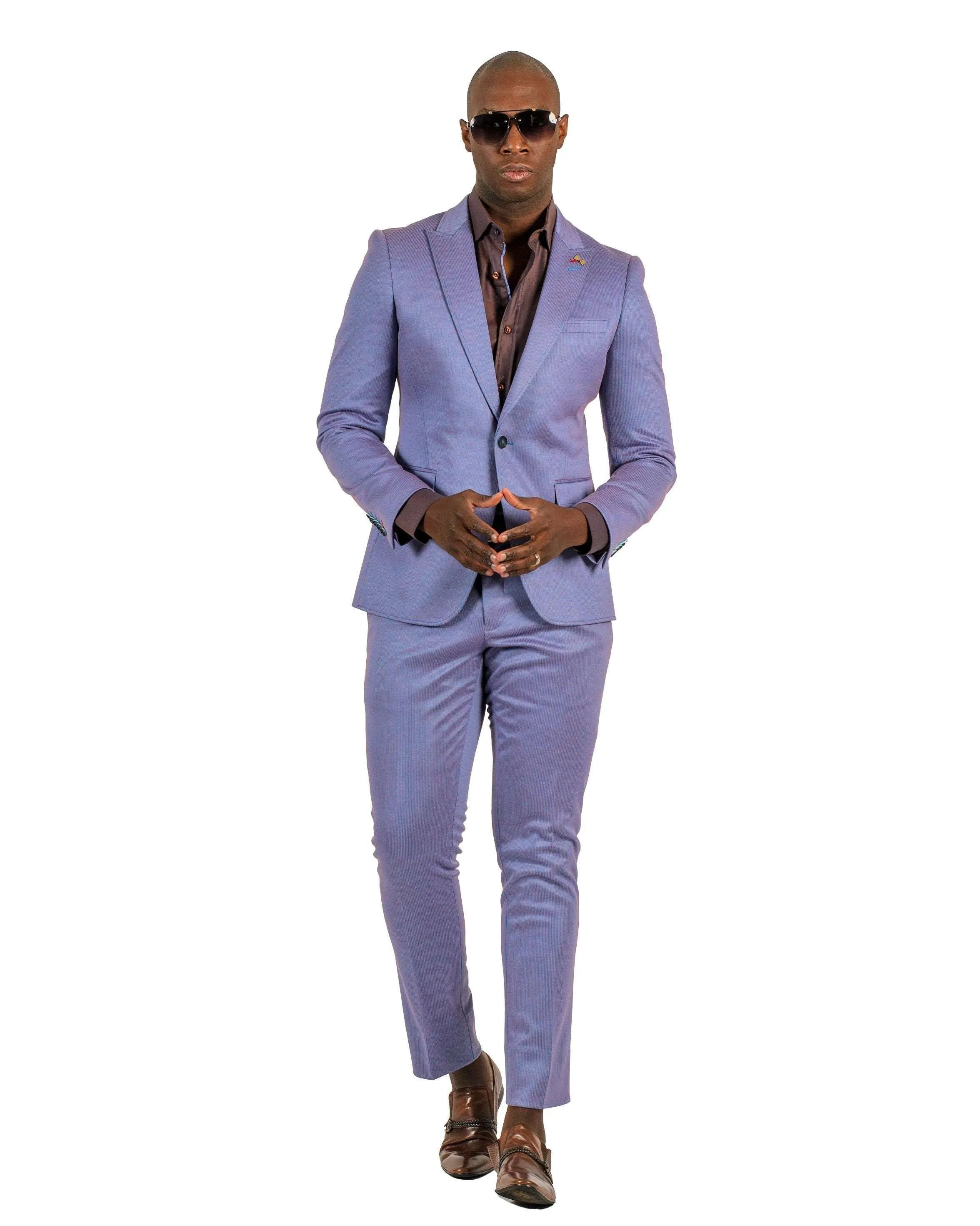 Giovanni Testi 1 Button Peak Lapel Stretch Travel Suit GTRVL1P-8033 BLUE/RUST