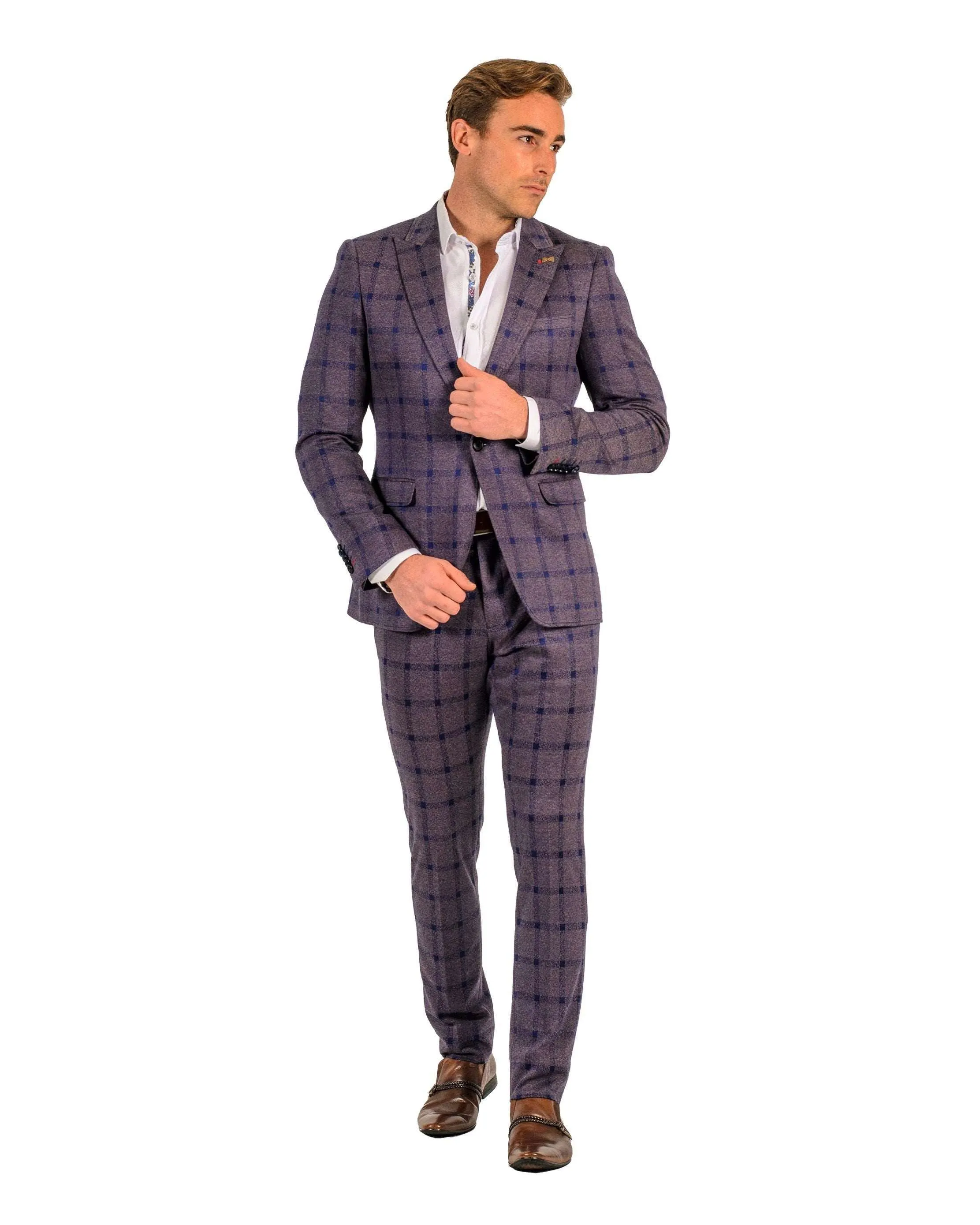Giovanni Testi 1 Button Peak Lapel Windowpane Travel suit GTRVL1P-7029