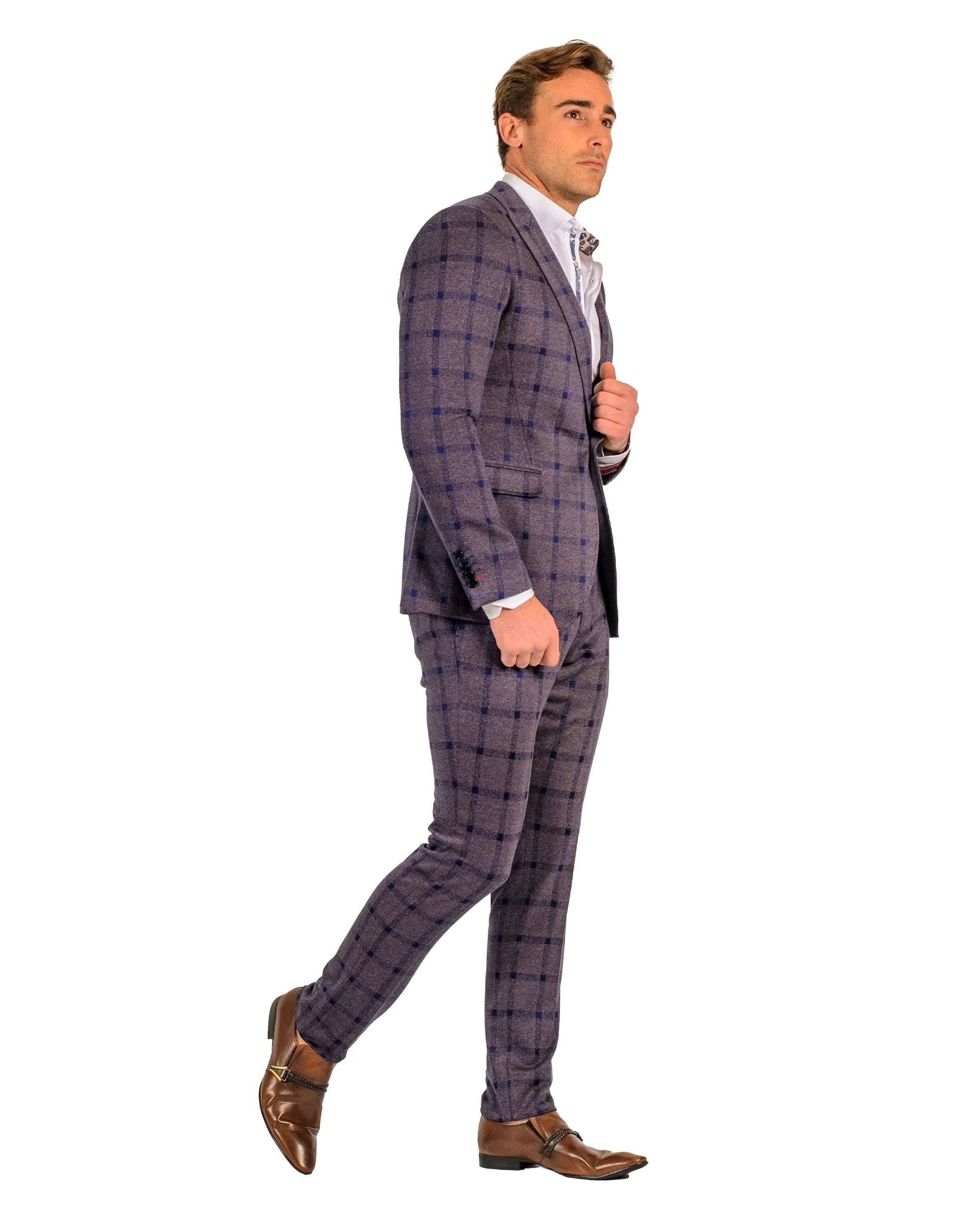 Giovanni Testi 1 Button Peak Lapel Windowpane Travel suit GTRVL1P-7029