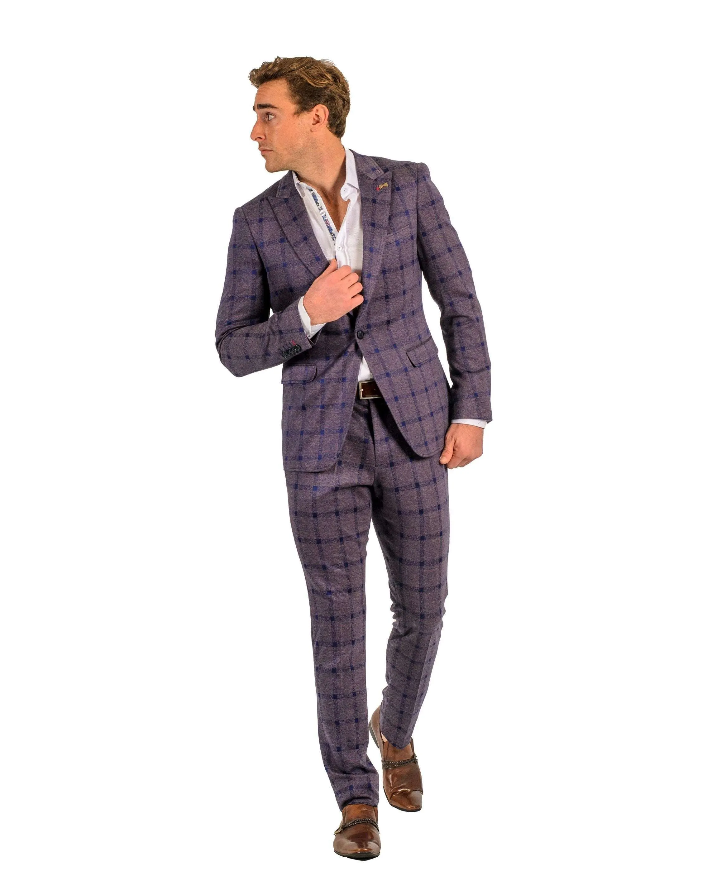 Giovanni Testi 1 Button Peak Lapel Windowpane Travel suit GTRVL1P-7029