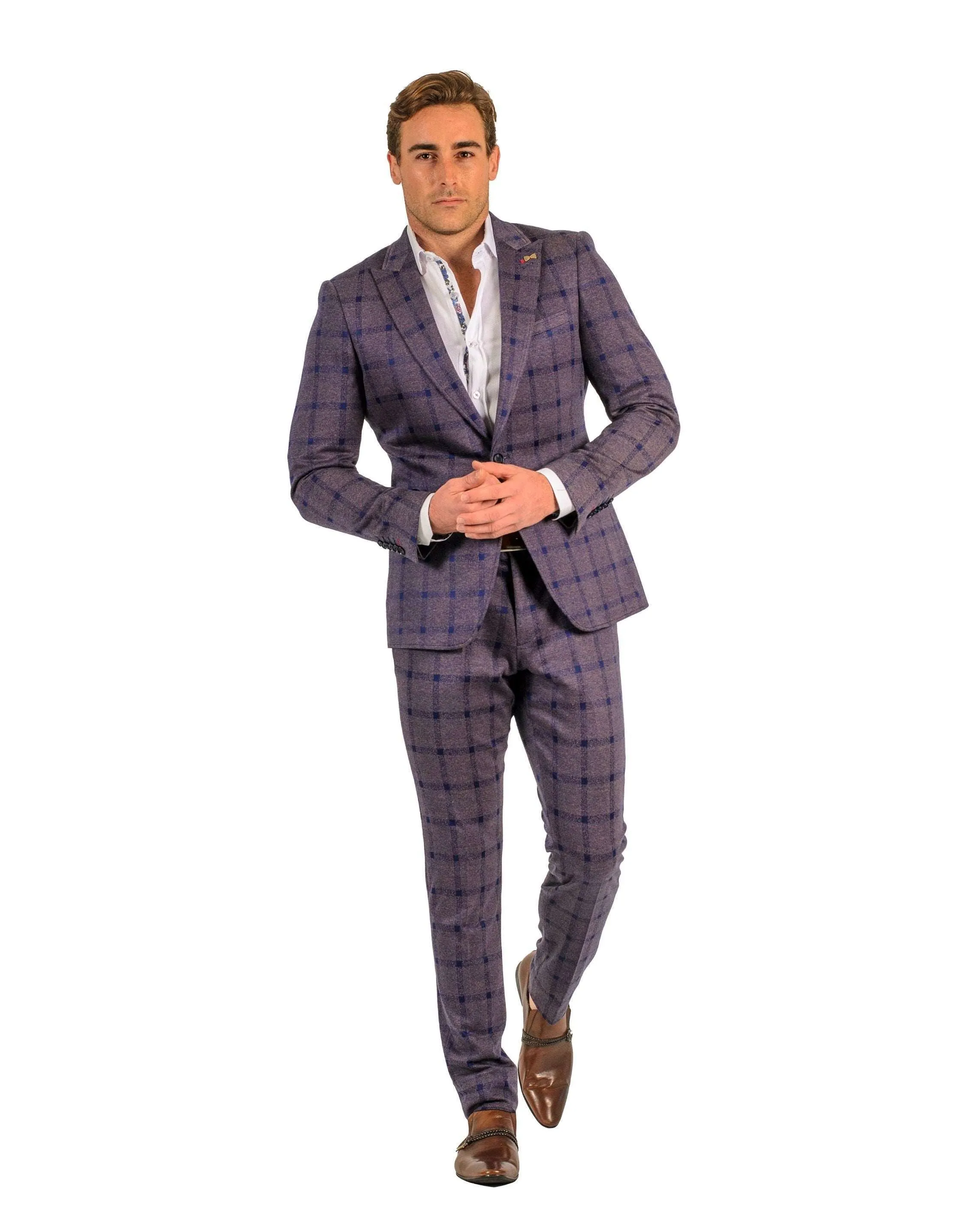 Giovanni Testi 1 Button Peak Lapel Windowpane Travel suit GTRVL1P-7029