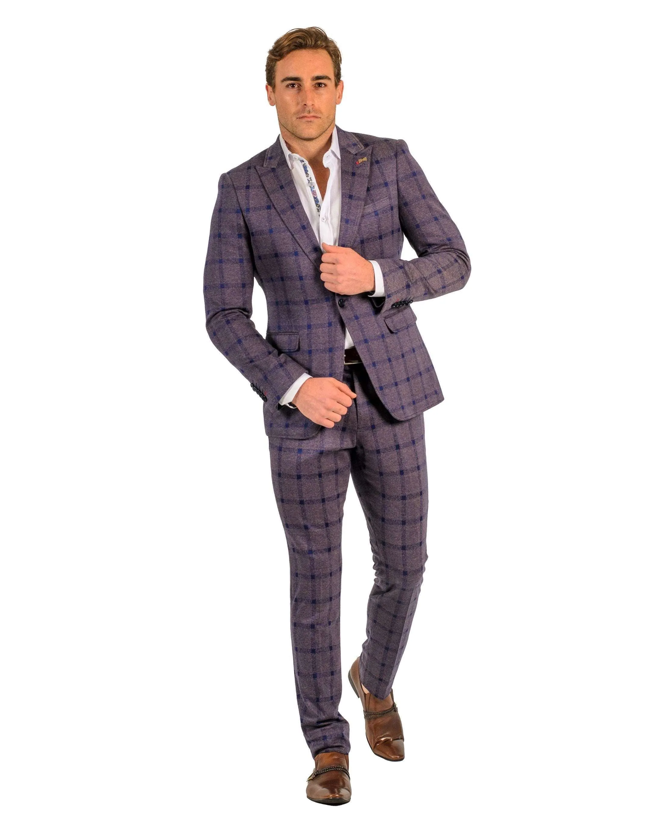 Giovanni Testi 1 Button Peak Lapel Windowpane Travel suit GTRVL1P-7029