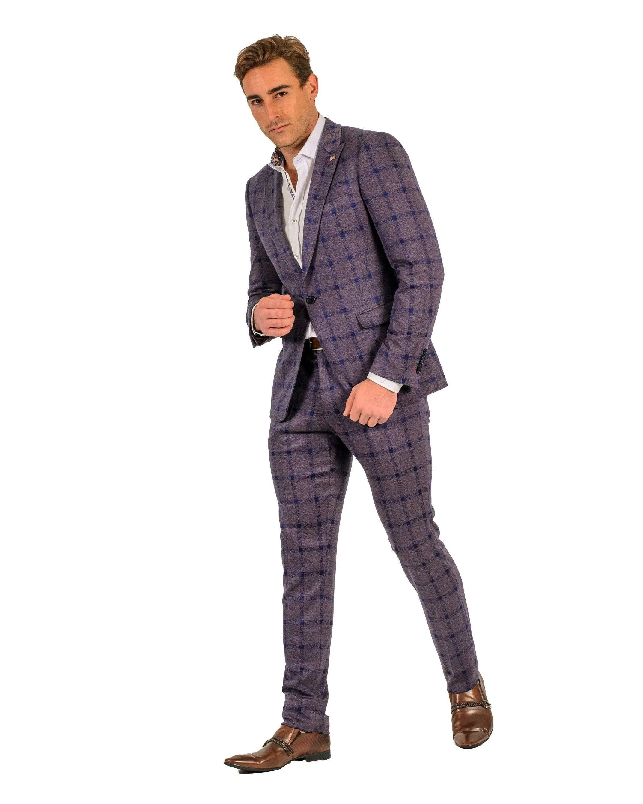 Giovanni Testi 1 Button Peak Lapel Windowpane Travel suit GTRVL1P-7029