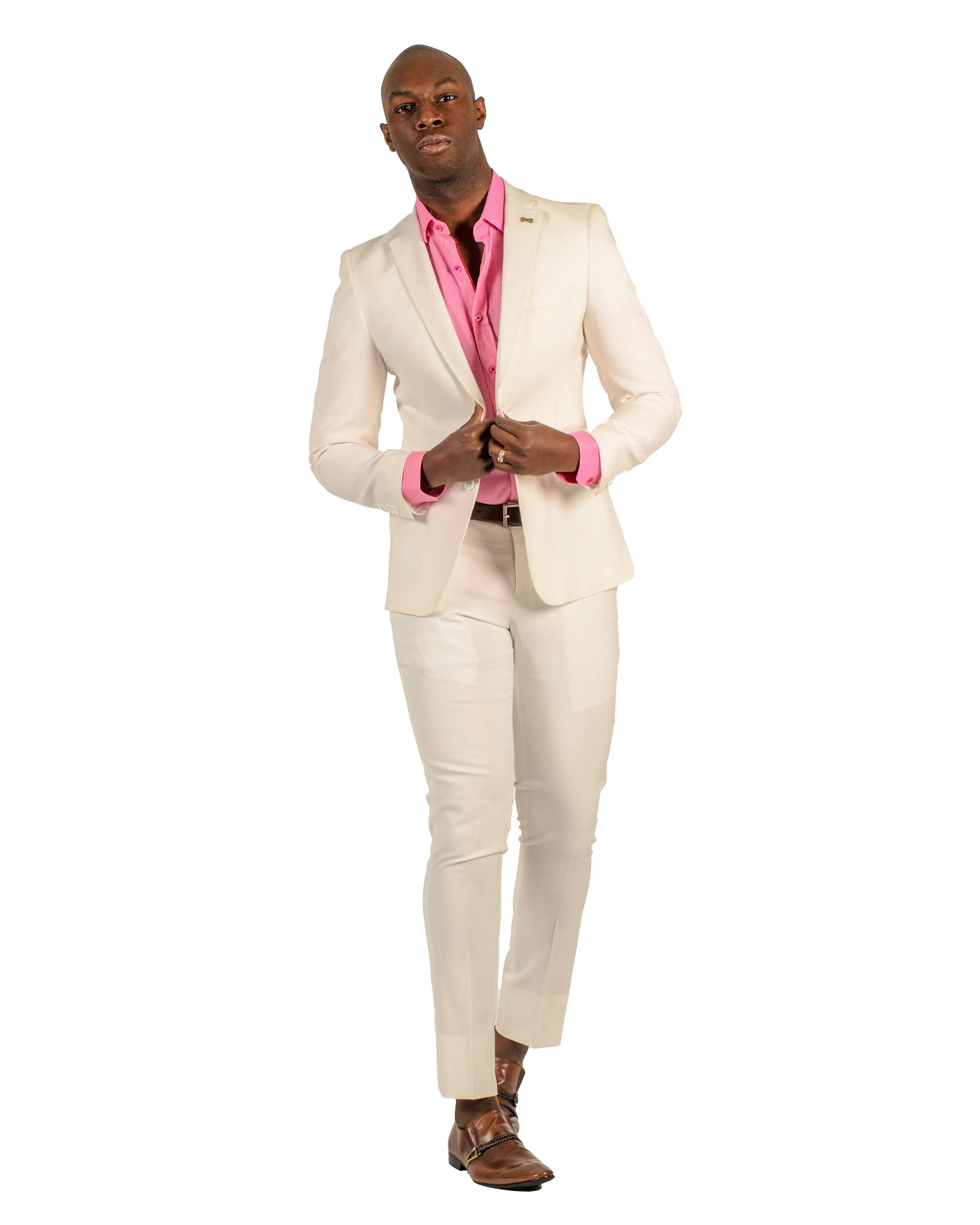 Giovanni Testi 2 button stretch White Travel Suit GTRVL2N-5509 WHITE-WHITE