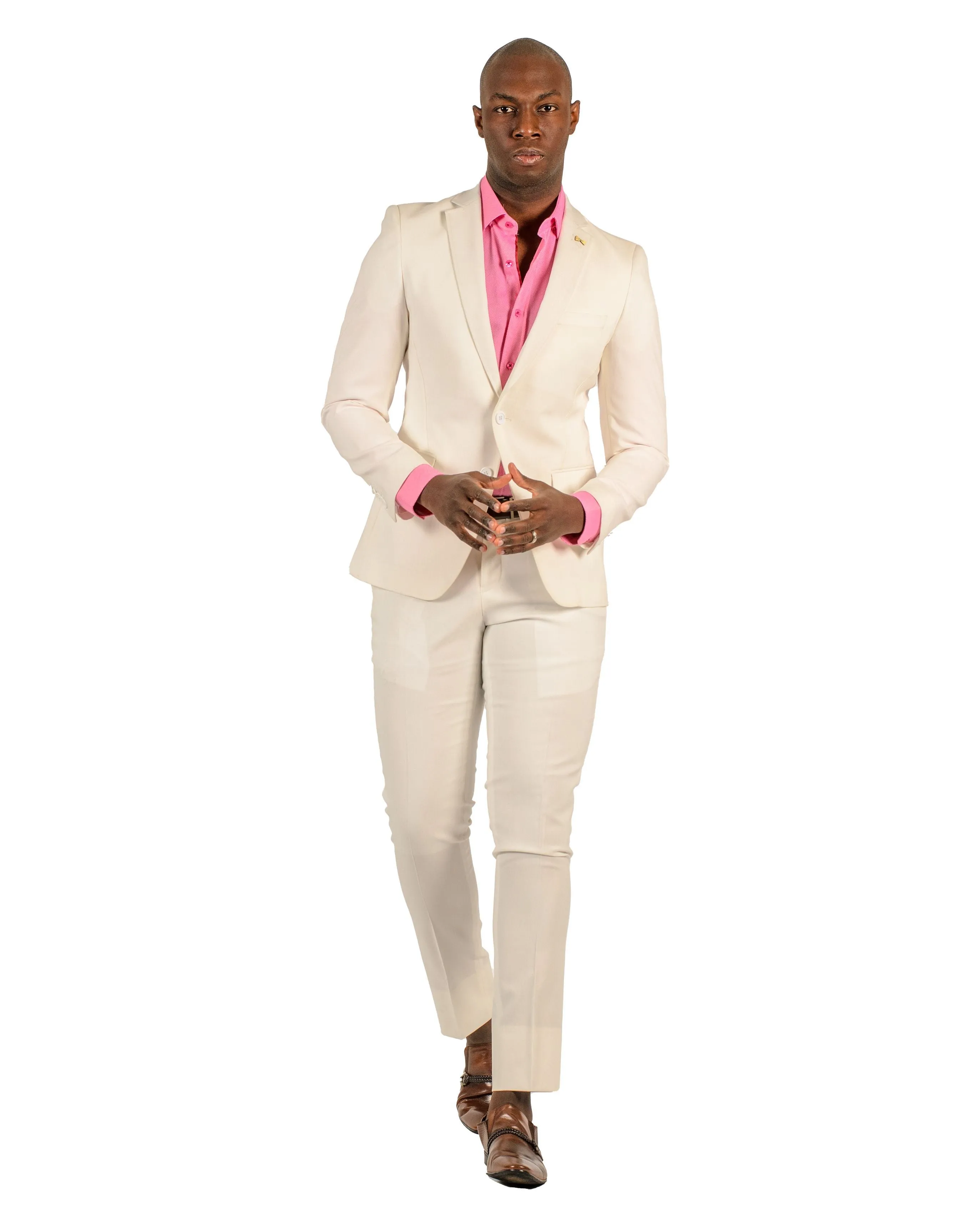 Giovanni Testi 2 button stretch White Travel Suit GTRVL2N-5509 WHITE-WHITE