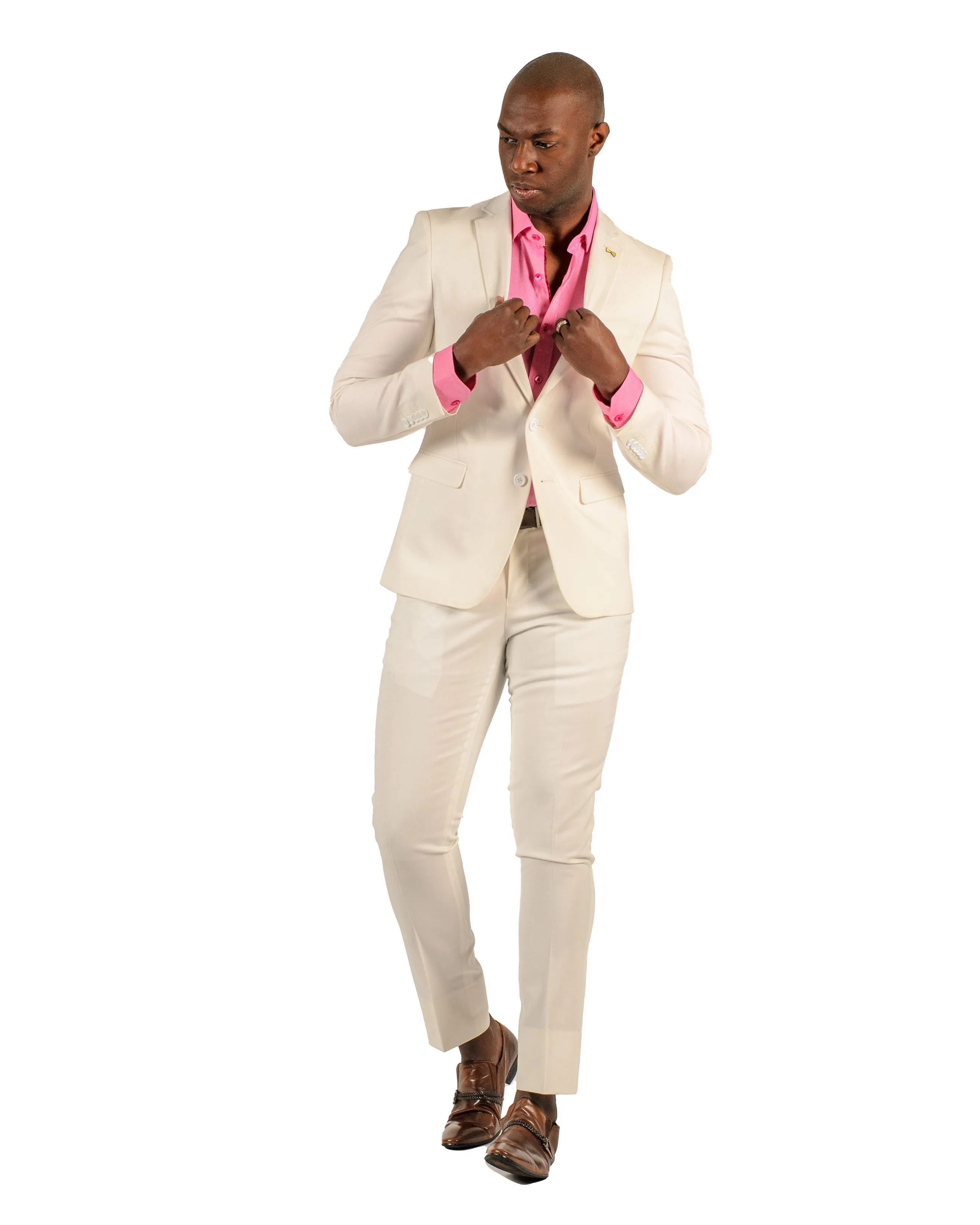 Giovanni Testi 2 button stretch White Travel Suit GTRVL2N-5509 WHITE-WHITE