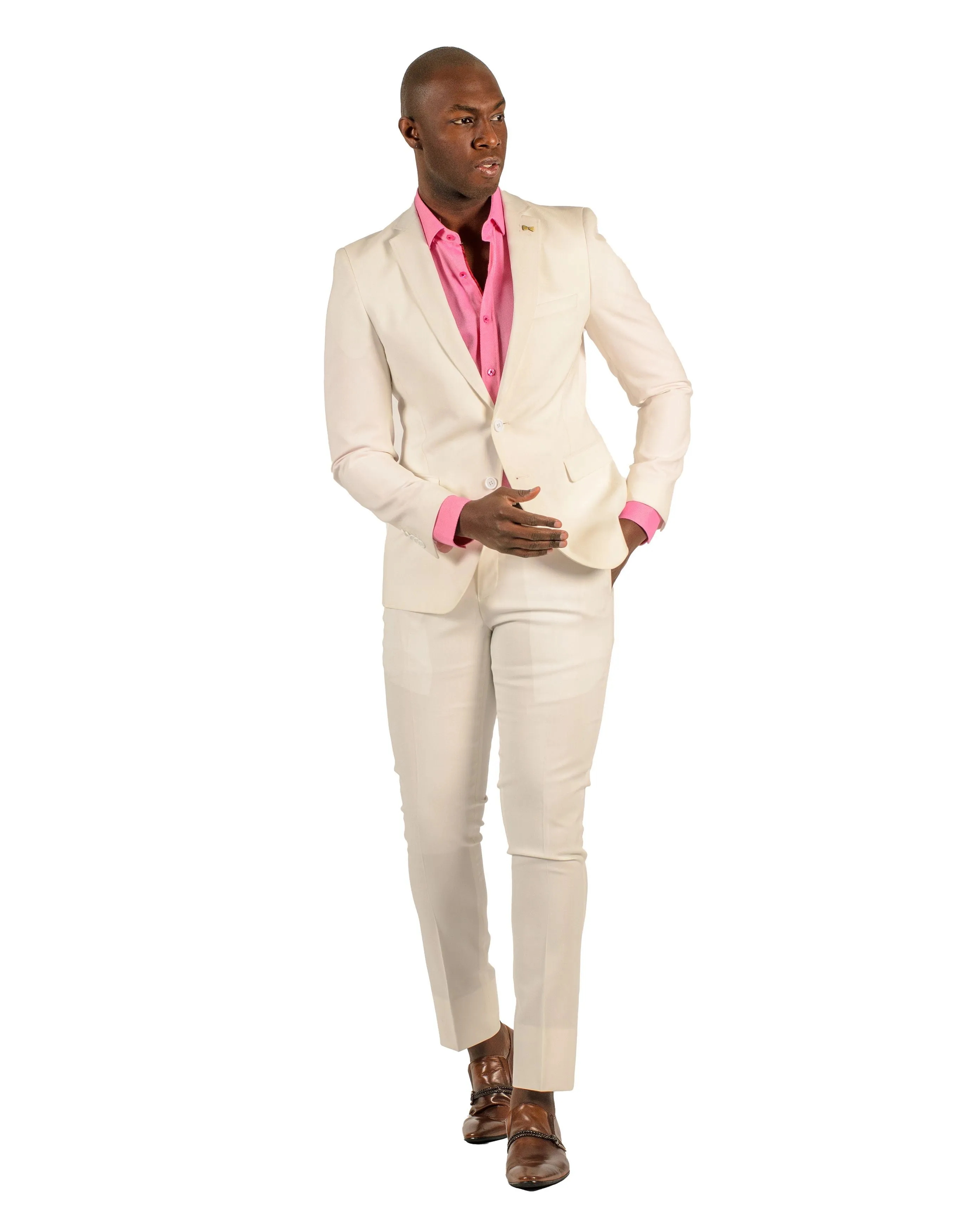 Giovanni Testi 2 button stretch White Travel Suit GTRVL2N-5509 WHITE-WHITE