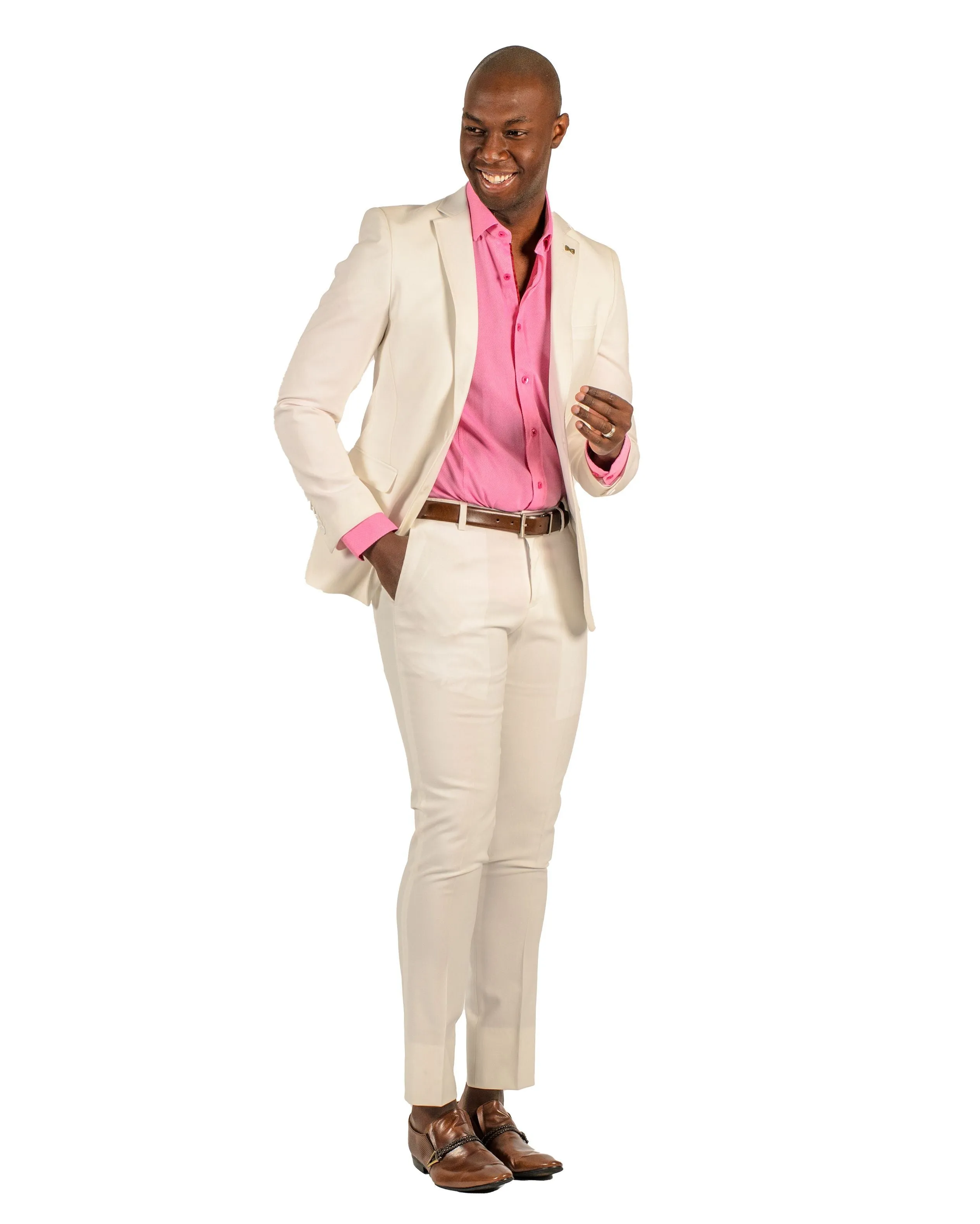 Giovanni Testi 2 button stretch White Travel Suit GTRVL2N-5509 WHITE-WHITE