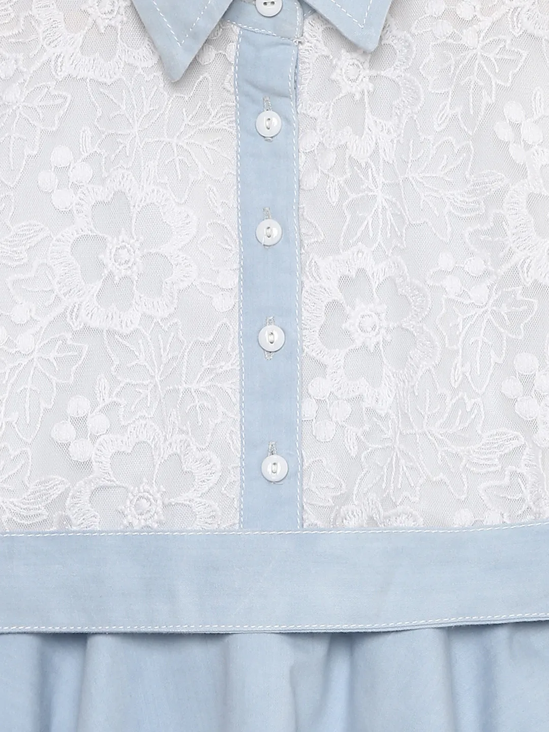 Girls Denim & Lace Blue Bodice Dress With Belt