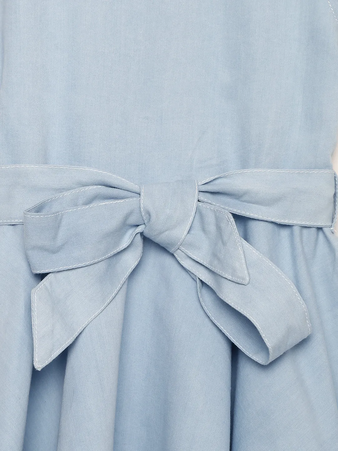Girls Denim & Lace Blue Bodice Dress With Belt