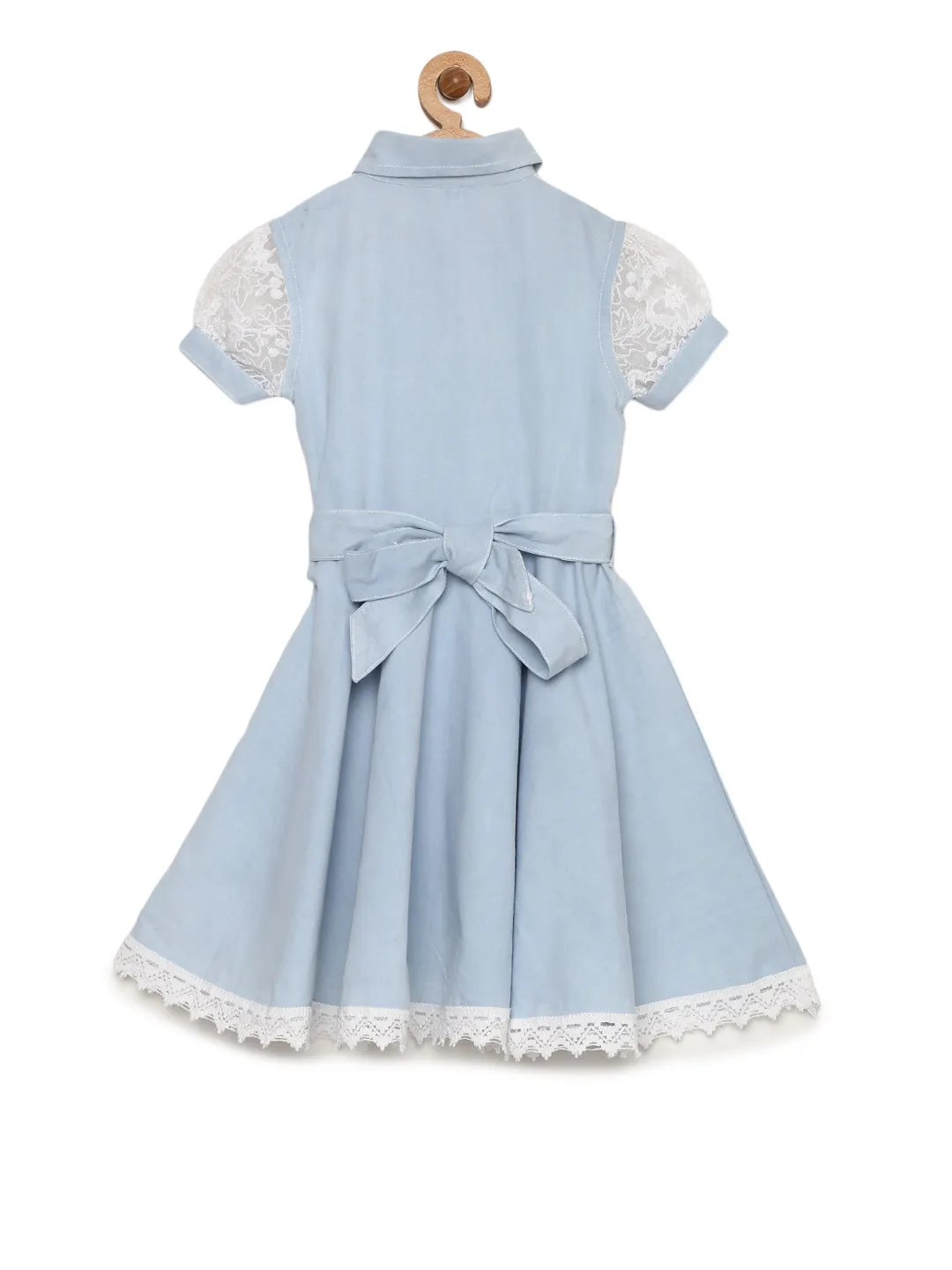 Girls Denim & Lace Blue Bodice Dress With Belt