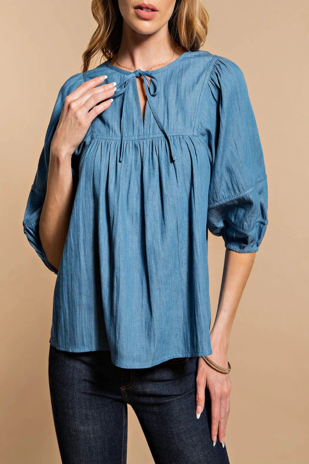 Give Me Love Puff Sleeve Denim Top