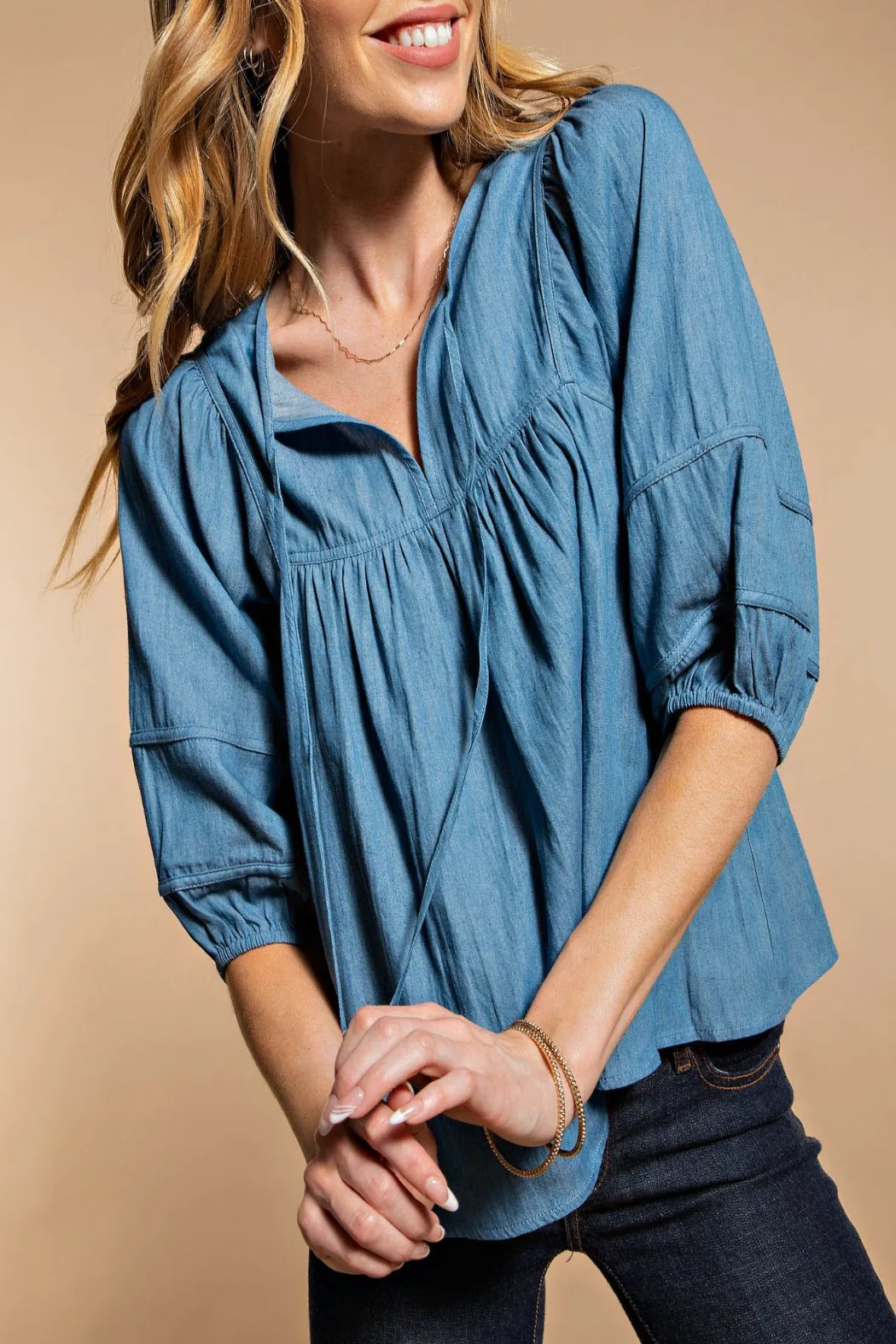 Give Me Love Puff Sleeve Denim Top