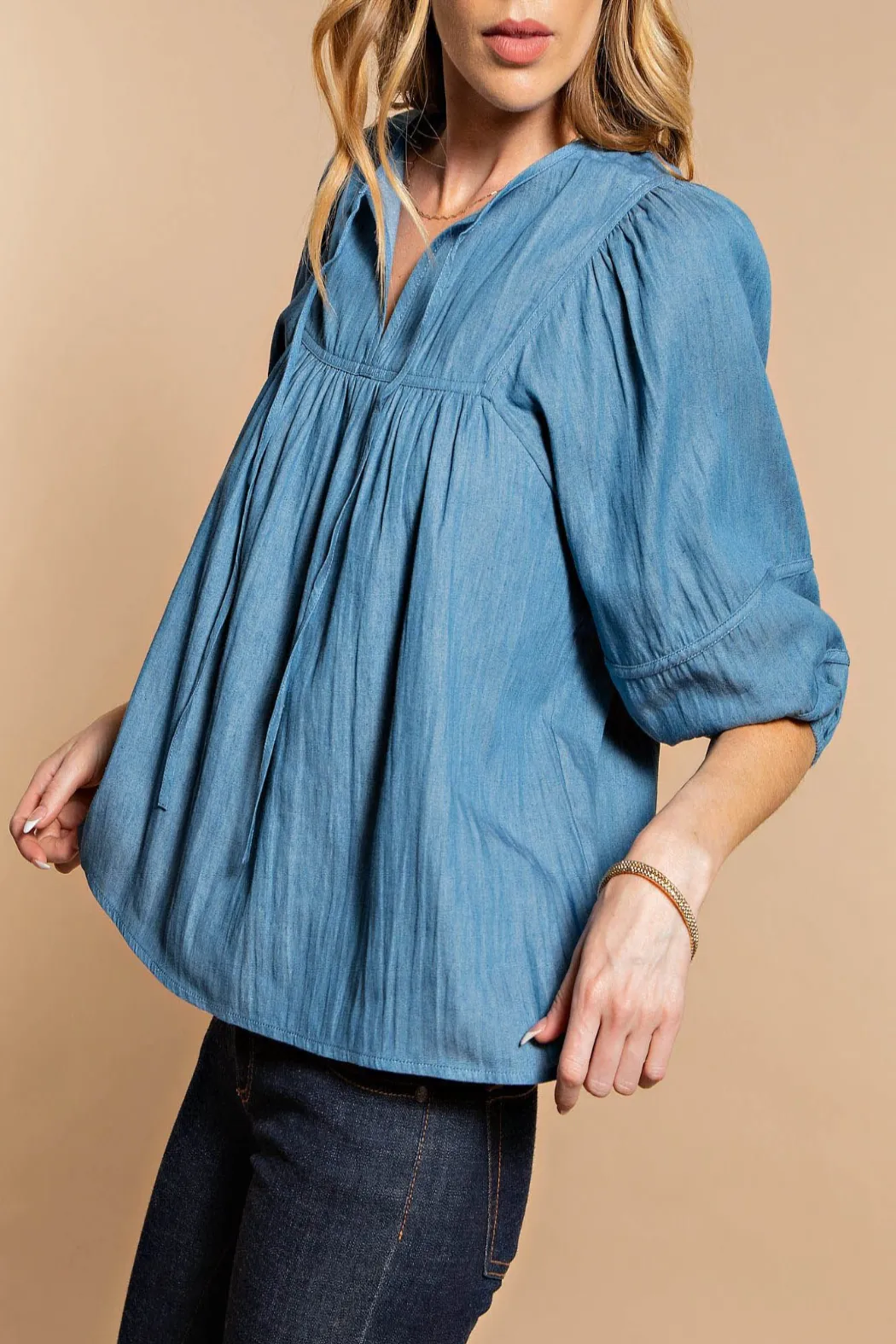 Give Me Love Puff Sleeve Denim Top