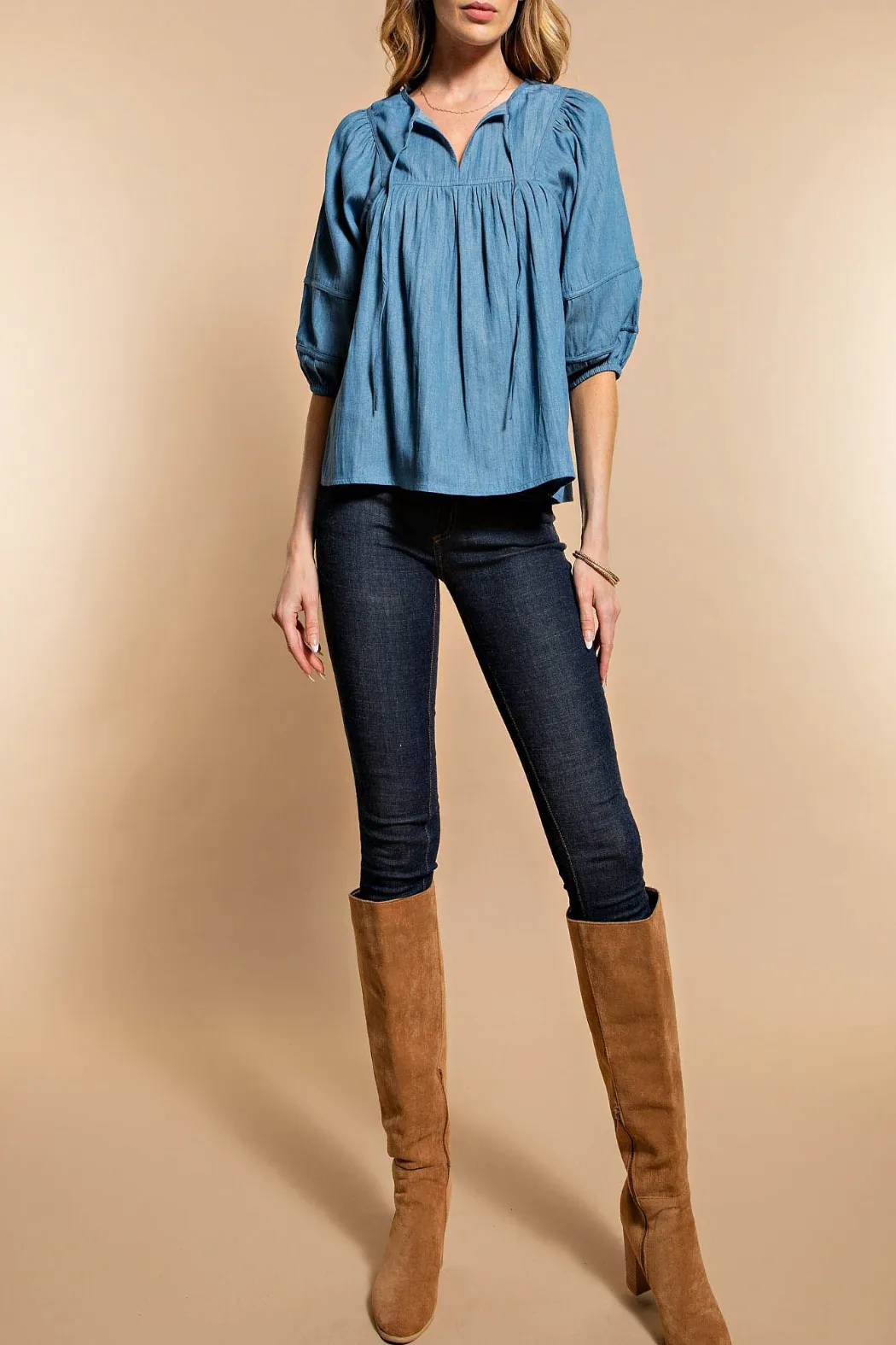 Give Me Love Puff Sleeve Denim Top