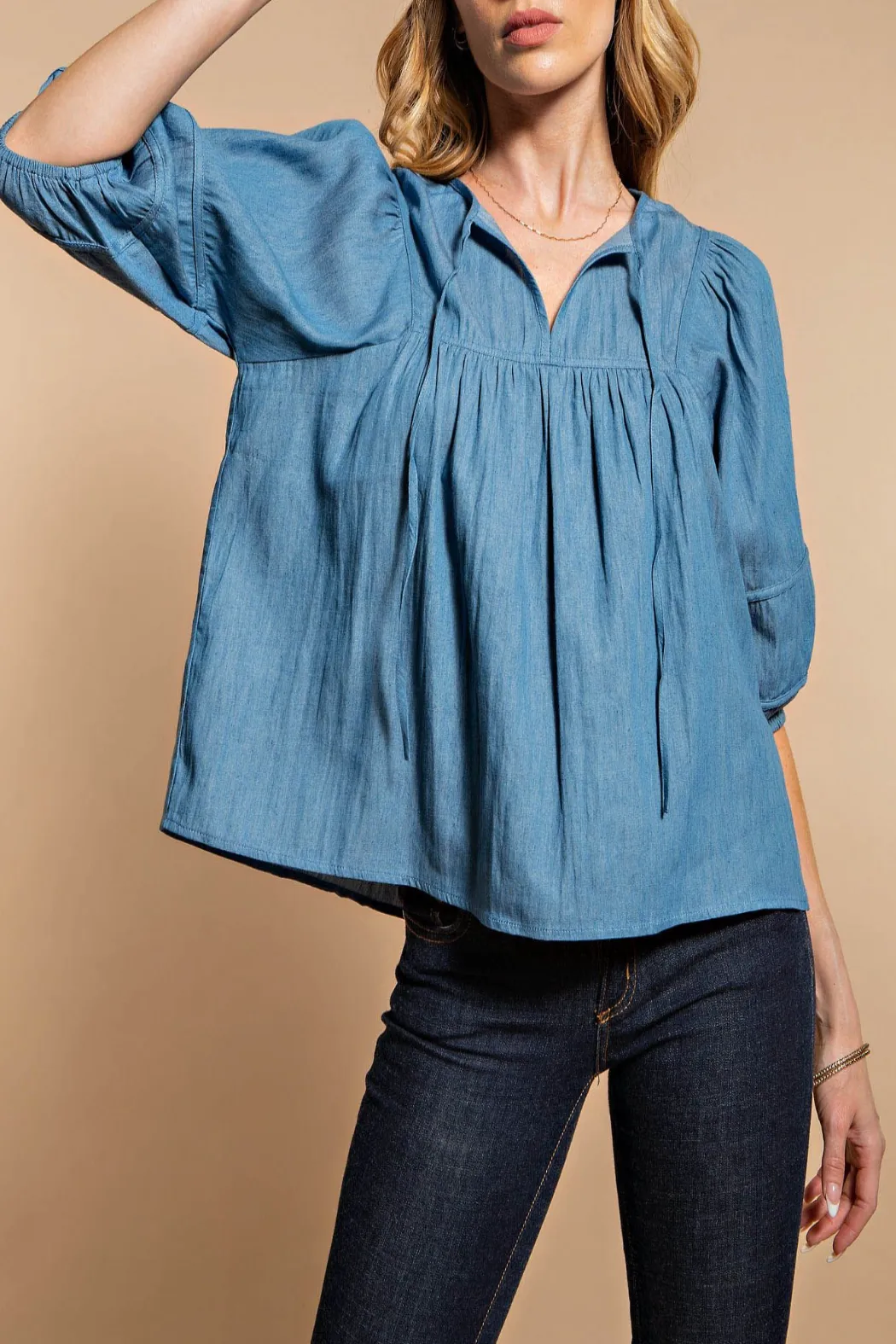 Give Me Love Puff Sleeve Denim Top