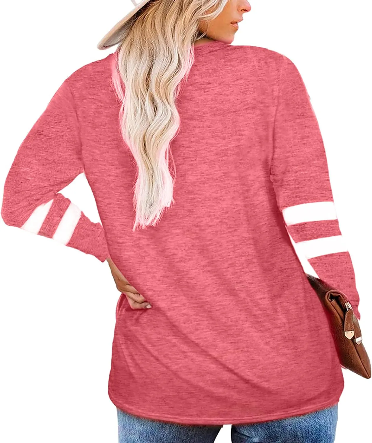 Gloria&Sarah Womens Plus Size Tops V Neck T Shirt Color Block Long Sleeve Casual Tunic Tops