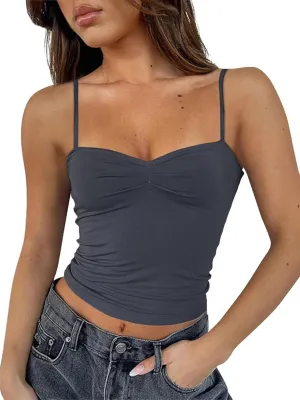 Going Out Tops for Women - Sexy Crop Tank Top Backless Camisole Tops Double Lined Spaghetti Strap Trendy