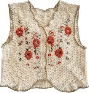 GORGLITTER Women's Embroidered Vest Crochet Vest Tops Floral Sleeveless Boho Tops 2025 Western Outfit