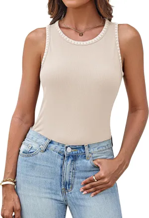 GRACE KARIN Tank Tops for Women Ribbed Crewneck Tank Summer Casual Basic Slim Fitted Shirt Contrast Color Blouses