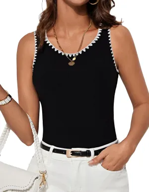 GRACE KARIN Tank Tops for Women Ribbed Crewneck Tank Summer Casual Basic Slim Fitted Shirt Contrast Color Blouses
