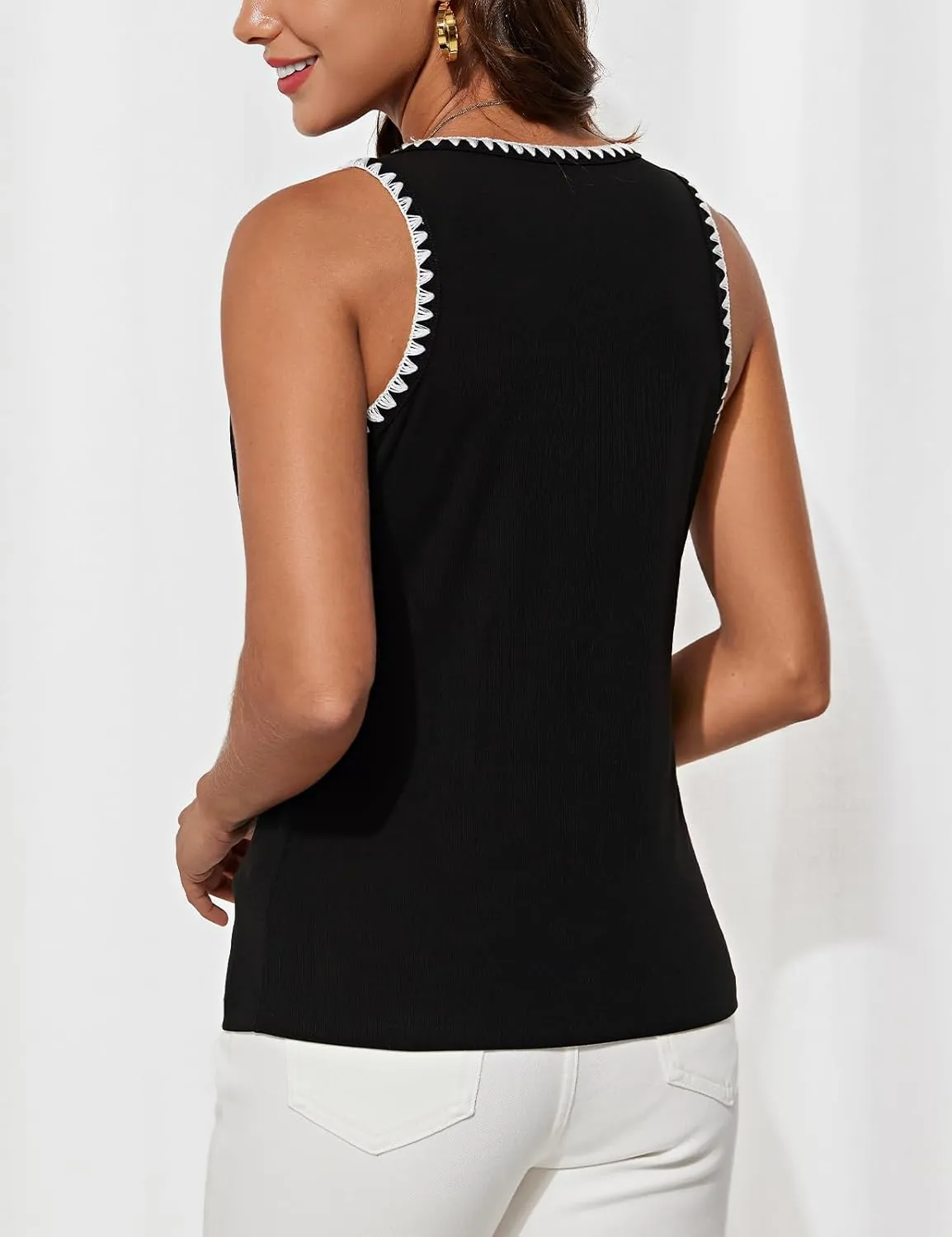 GRACE KARIN Tank Tops for Women Ribbed Crewneck Tank Summer Casual Basic Slim Fitted Shirt Contrast Color Blouses