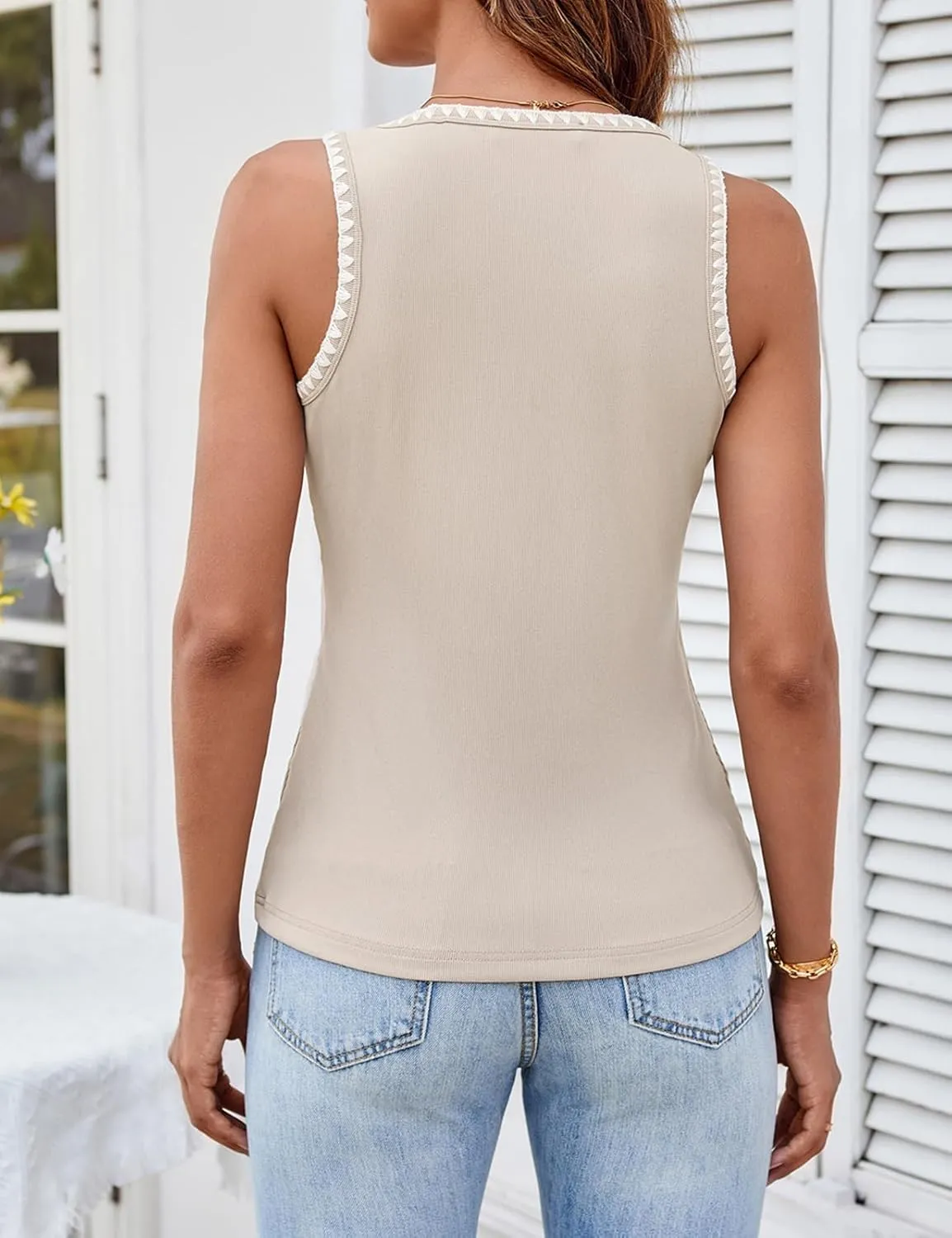 GRACE KARIN Tank Tops for Women Ribbed Crewneck Tank Summer Casual Basic Slim Fitted Shirt Contrast Color Blouses