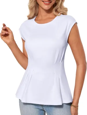 GRACE KARIN Women's Cap Sleeve Peplum Tops Crew Neck Elegant Dressy Casual Blouses Sleveeless Business Work Shirts