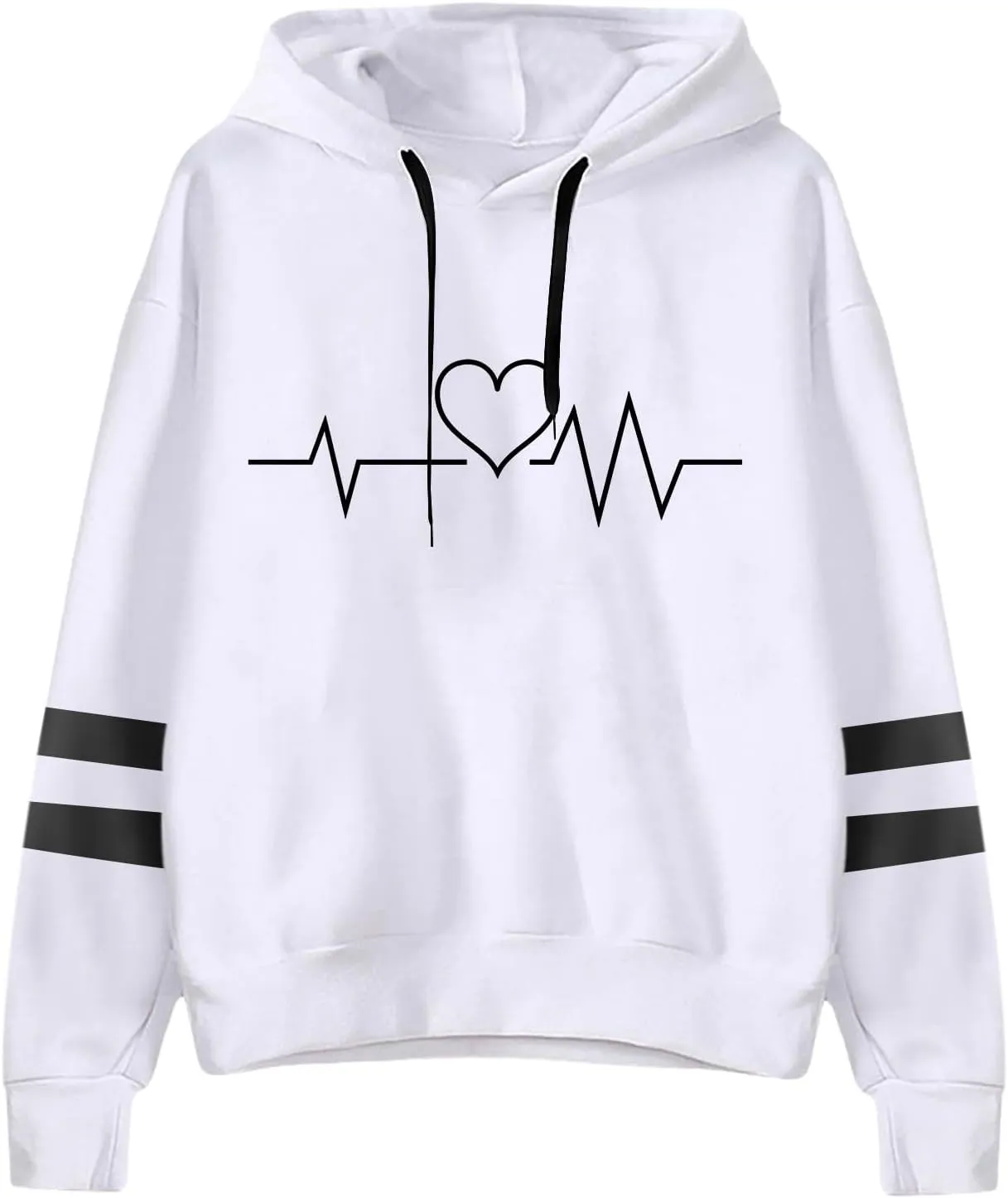 Graphic Hoodies for Women Cute Long Sleeve Valentines Heart Print Sweatshirts Comfy Hooded Pullover with Pockets