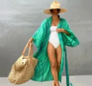 Green Series One Size Women'S Color Block Beach Cover Ups