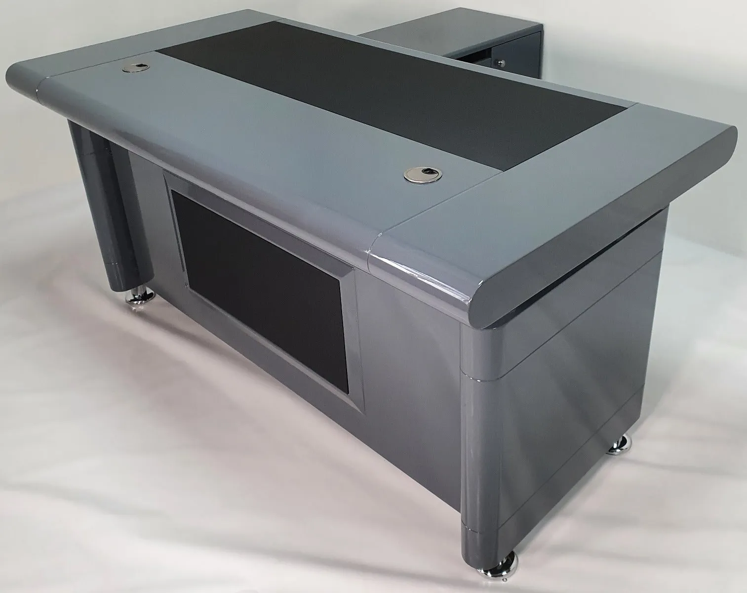 Grey Gloss Executive Office Desk with Pedestal and Return - 1600mm or 1800mm - 1861-GREY