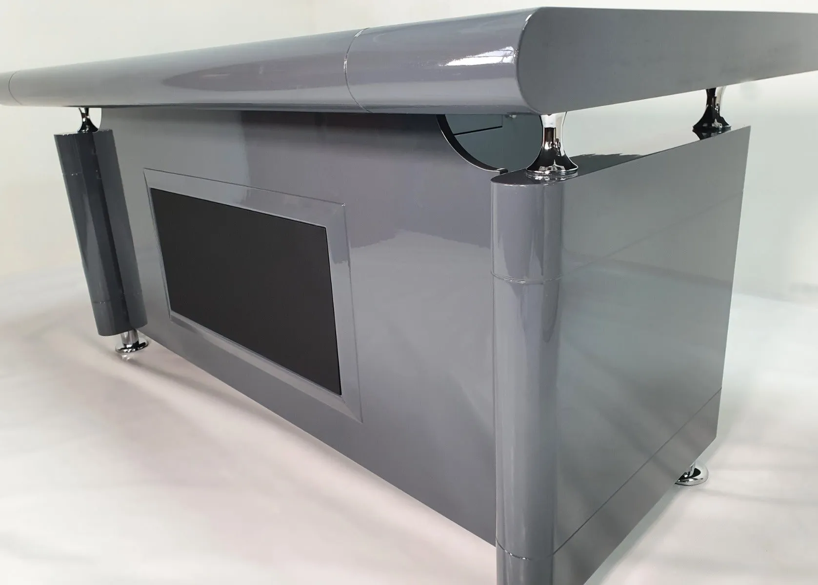Grey Gloss Executive Office Desk with Pedestal and Return - 1600mm or 1800mm - 1861-GREY