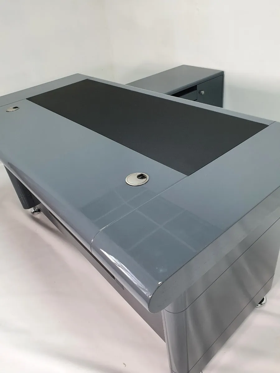 Grey Gloss Executive Office Desk with Pedestal and Return - 1600mm or 1800mm - 1861-GREY