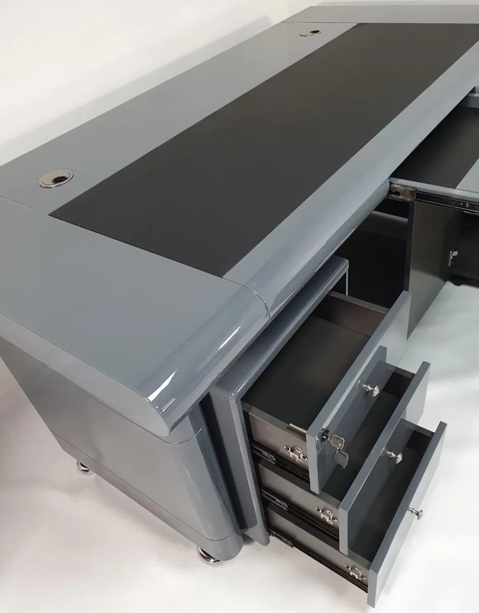 Grey Gloss Executive Office Desk with Pedestal and Return - 1600mm or 1800mm - 1861-GREY