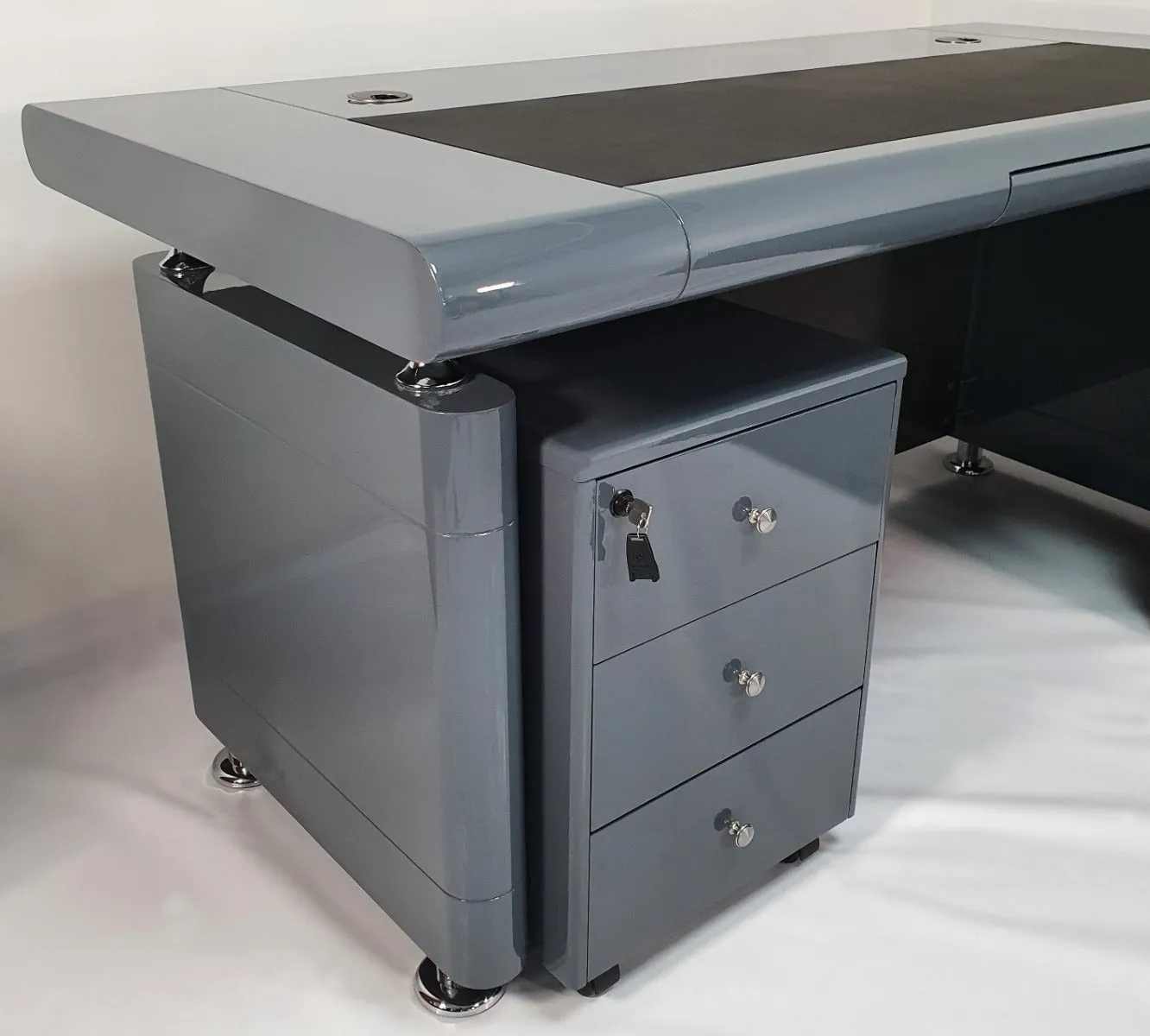 Grey Gloss Executive Office Desk with Pedestal and Return - 1600mm or 1800mm - 1861-GREY