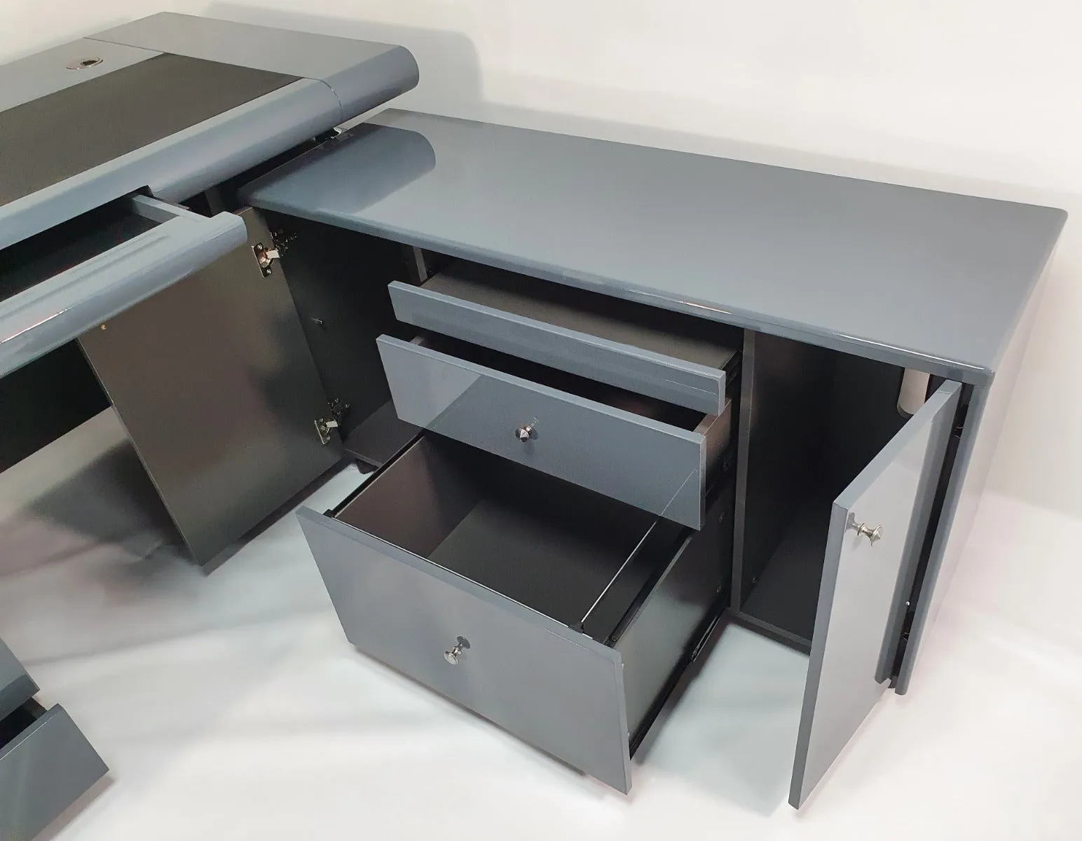 Grey Gloss Executive Office Desk with Pedestal and Return - 1600mm or 1800mm - 1861-GREY