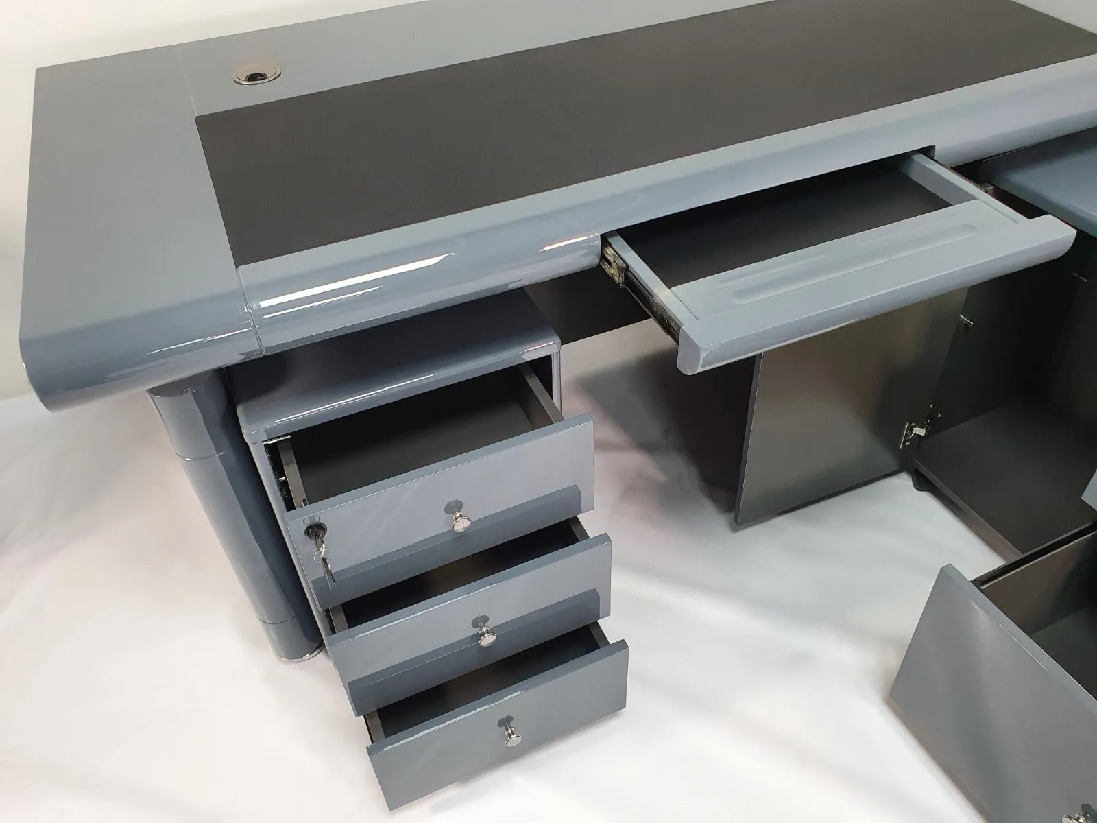Grey Gloss Executive Office Desk with Pedestal and Return - 1600mm or 1800mm - 1861-GREY