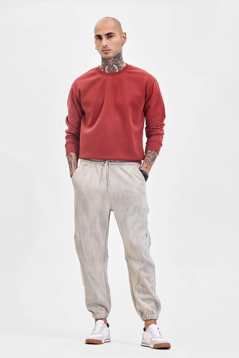 Grey Mid Rise Relaxed Fit Joggers