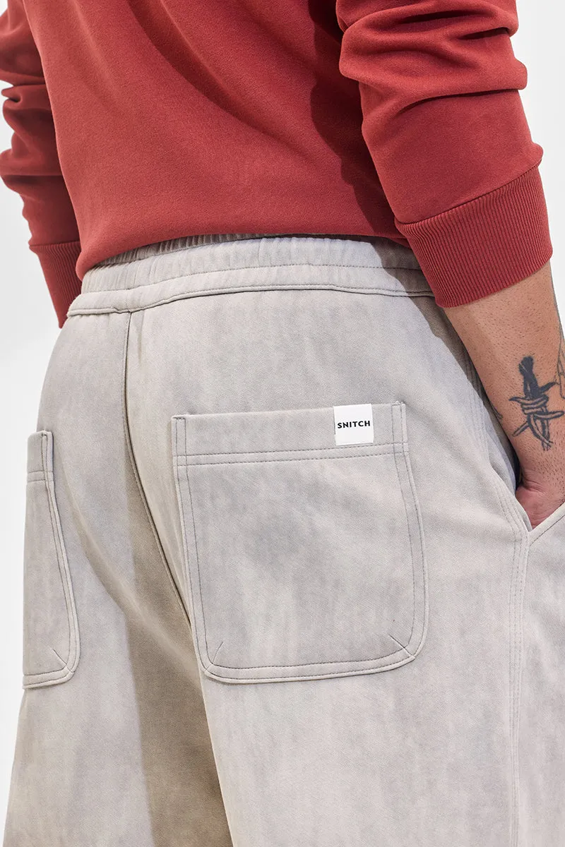 Grey Mid Rise Relaxed Fit Joggers
