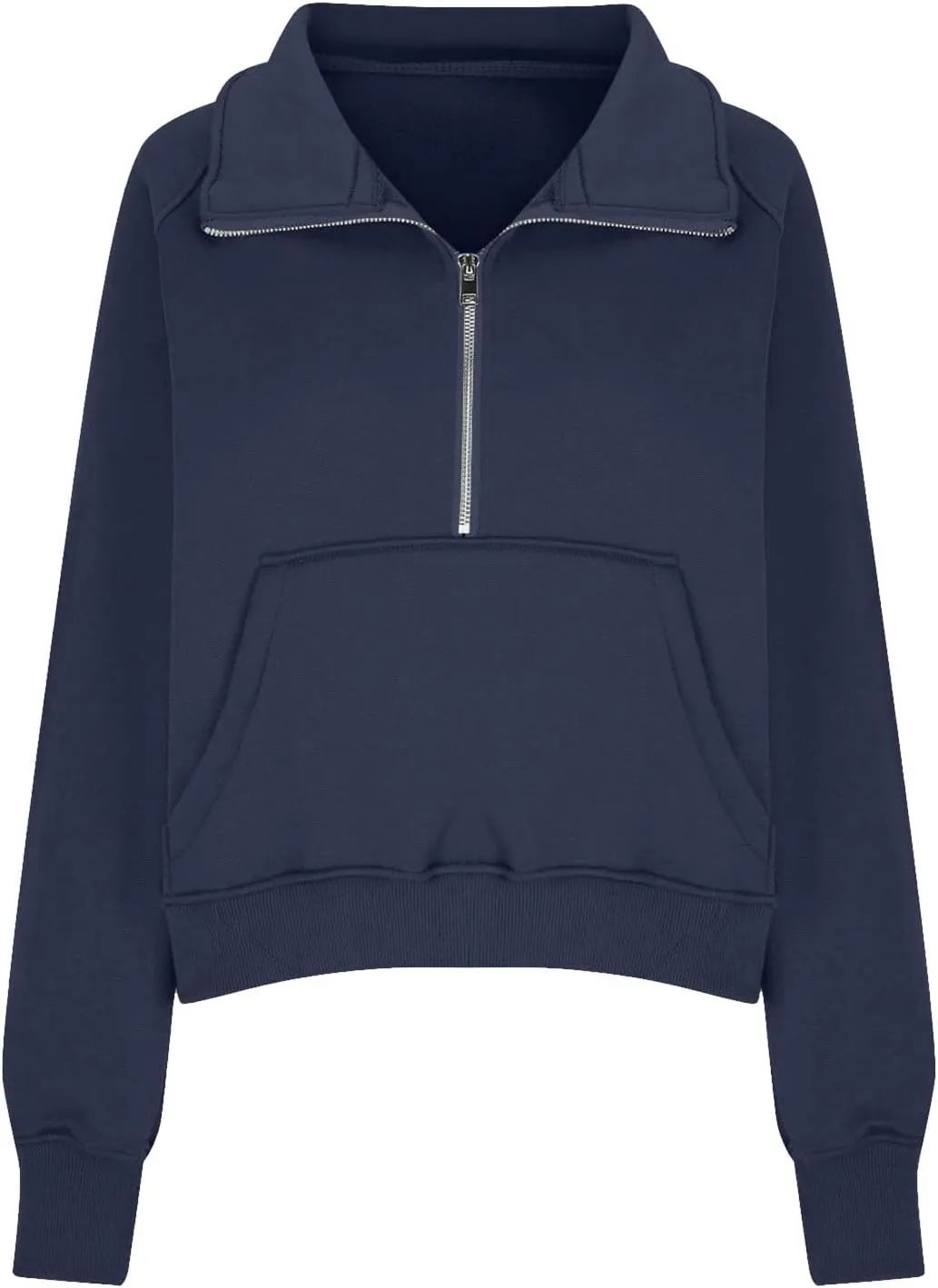 Half Zip Sweatshirt Women Fleece Thumb Hole Cropped Sweatshirts Stand Collared Loose Fit Plain Zip Up Pullover Tops