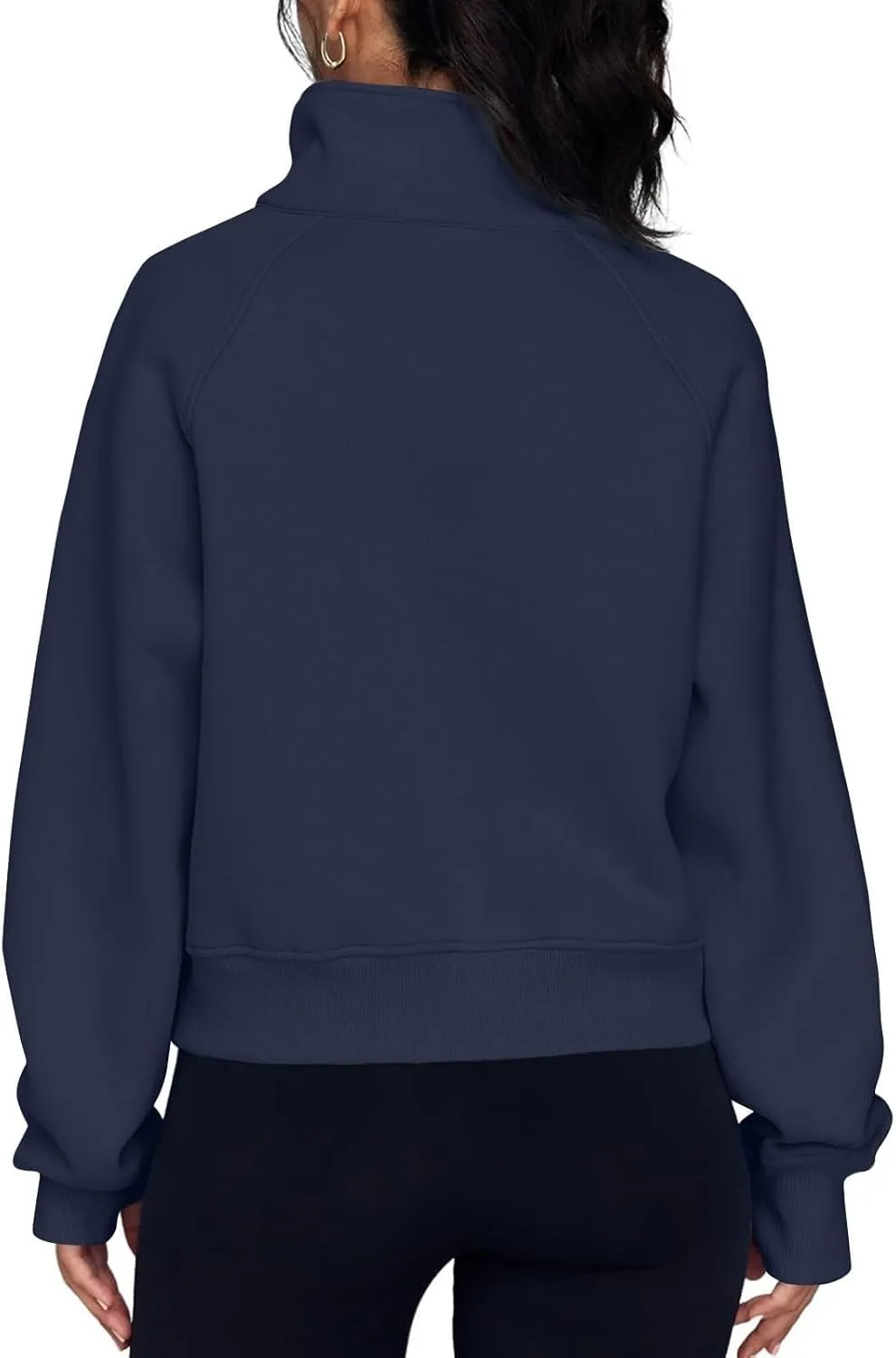 Half Zip Sweatshirt Women Fleece Thumb Hole Cropped Sweatshirts Stand Collared Loose Fit Plain Zip Up Pullover Tops